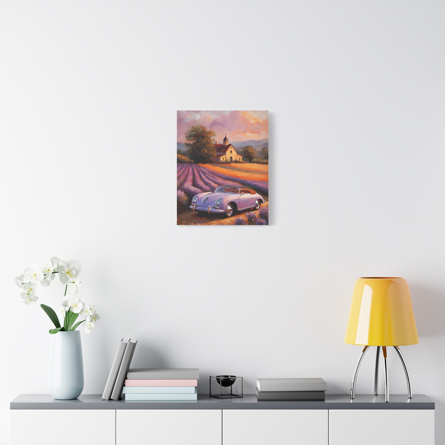 Vintage Car Canvas Wall Art, Rustic Home Decor, Lavender Field Print, Car Lover Gift, Art for Living Room, Classic Car Artwork