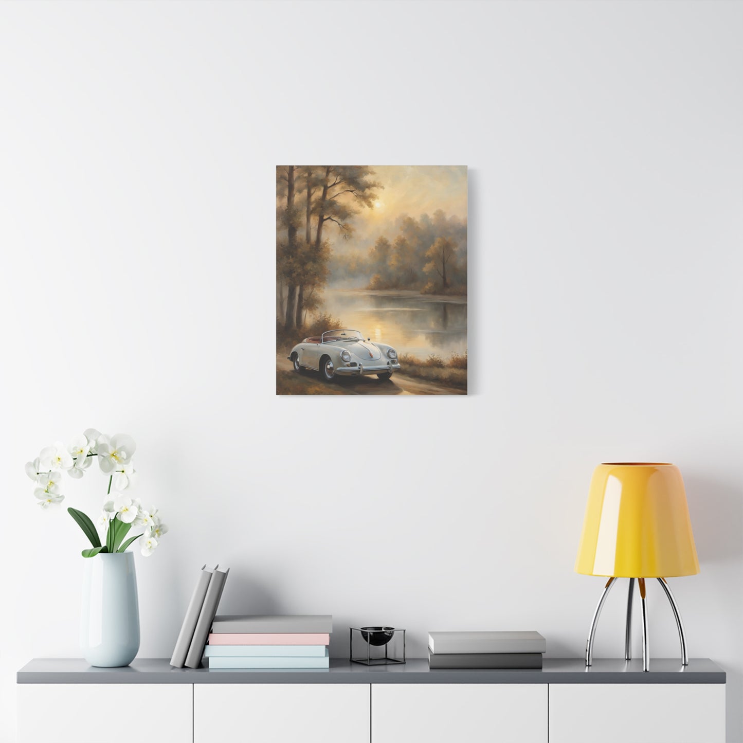 Vintage Car Landscape Art Print, Wall Decor, Home Aesthetic, Nature Artwork, Gift for Car Lovers, Vintage Automotive Decor