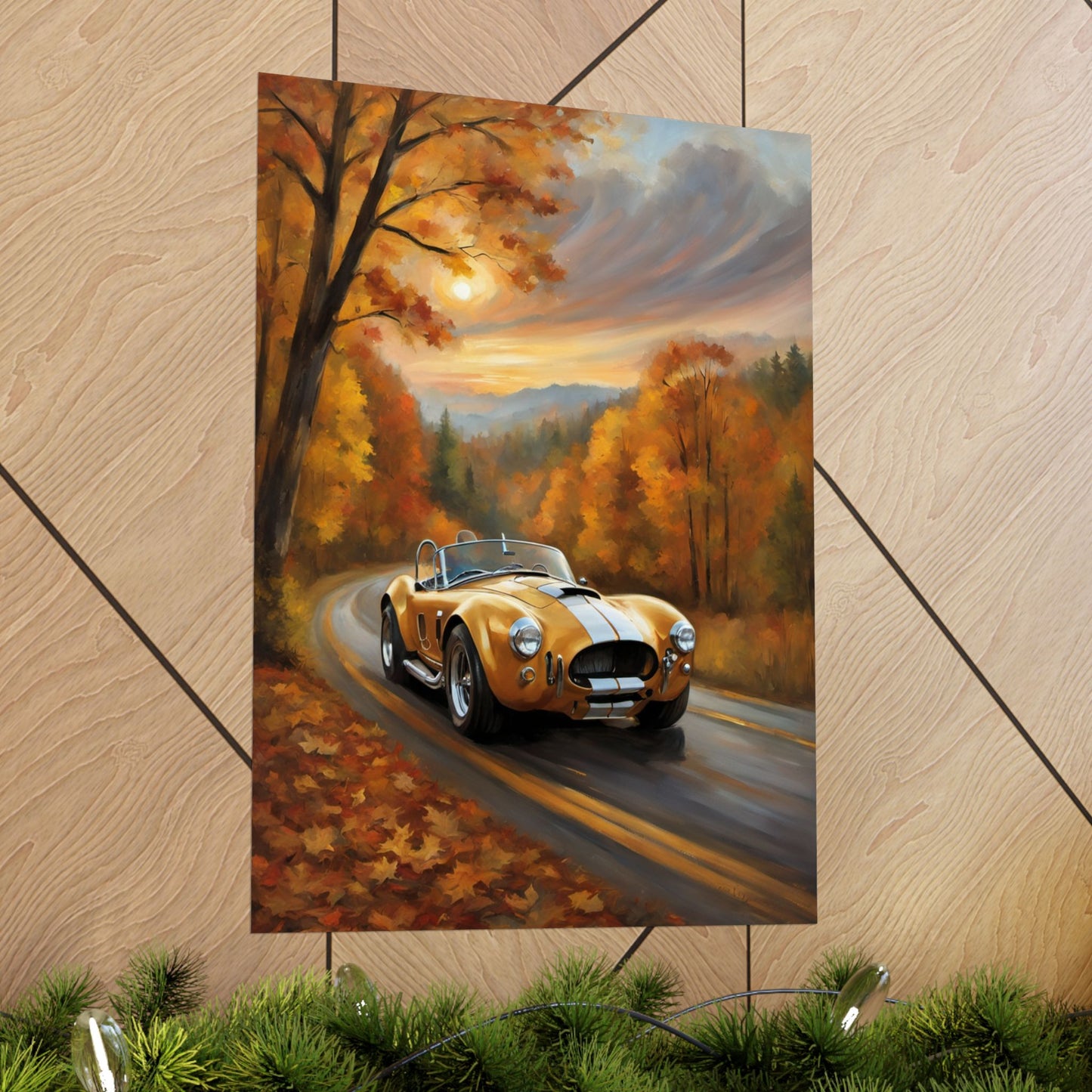 Vintage Car Art Poster, Fall Decor, Retro Wall Art, Gift for Car Lovers, Autumn Home Decor, Classic Vehicle Print Printify