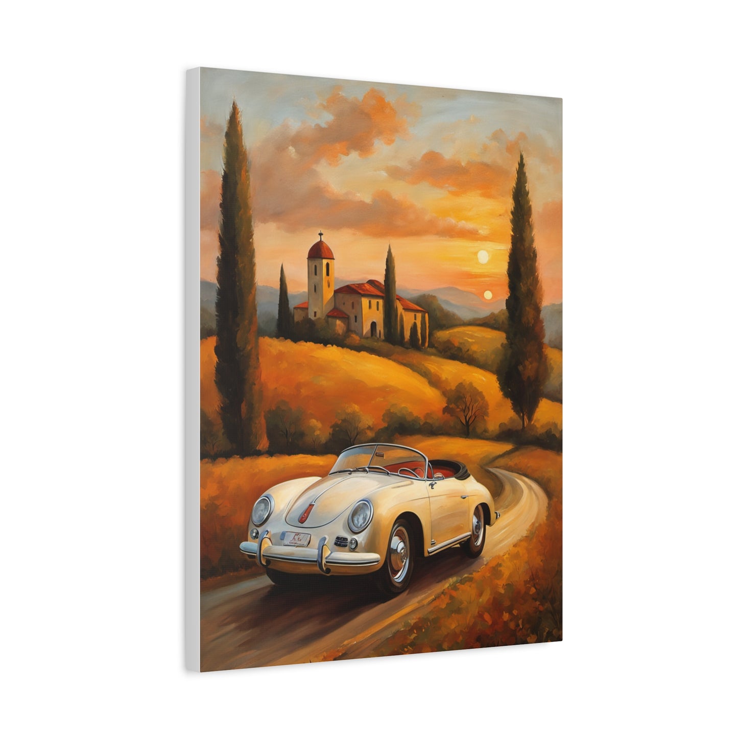 Stretched Canvas Print, Vintage Car Art, Home Decor, Wall Decor, Gift for Car Lovers, Sunset Scene, Art for Living Room
