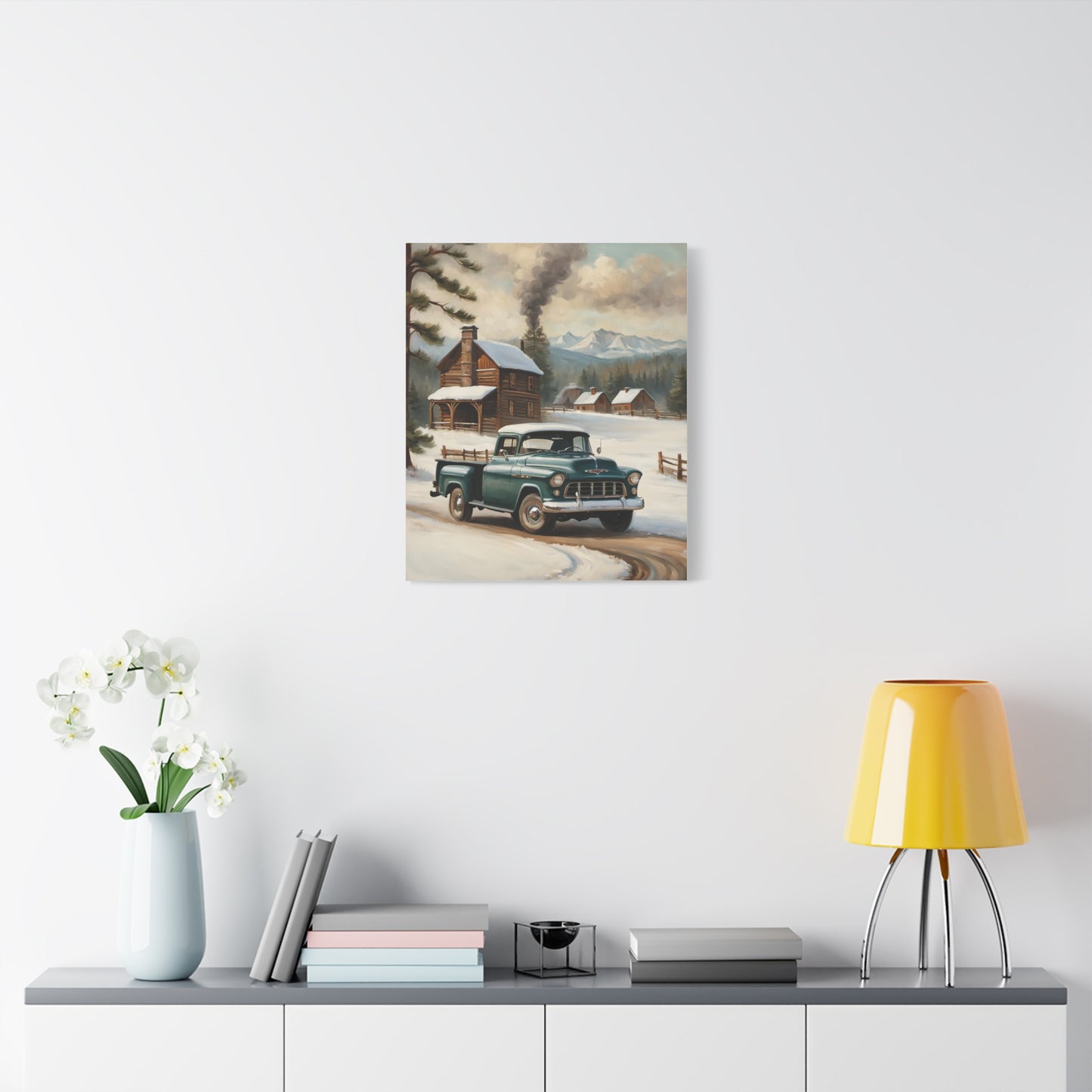 Vintage Truck Canvas Wall Art, Farmhouse Decor, Winter Scene, Rustic Home Decoration, Gift for Car Lovers or Country Home
