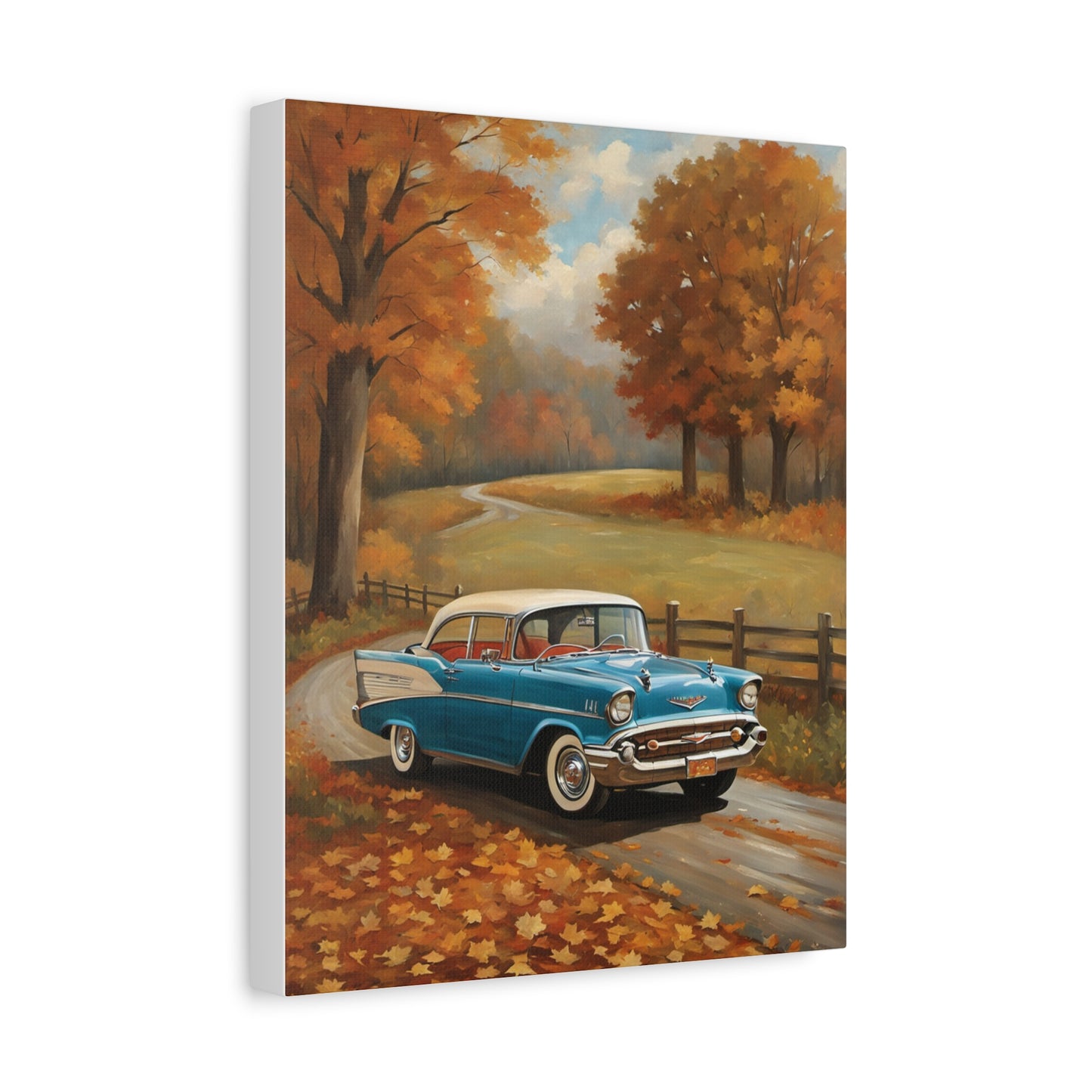 Vintage Autumn Car Wall Art, Rustic Home Decor, Fall Decor, Classic Car Canvas, Autumn Landscape