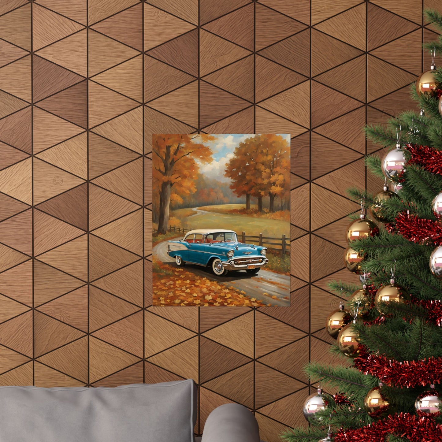 Vintage Car Autumn Poster, Fall Decor, Retro Wall Art, Home Decoration, Gift for Car Enthusiasts, Reminiscent Artwork
