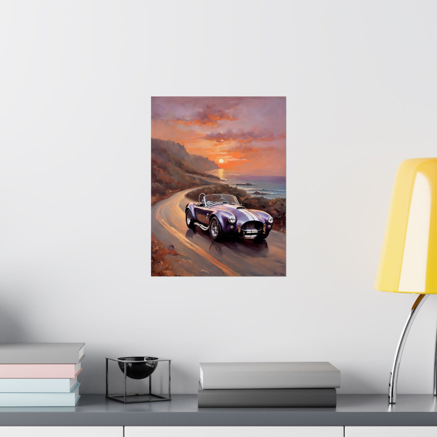 Purple Sunset Vintage Car Poster - Retro Wall Art for Car Lovers, Home Decor, Gift for Him, Car Enthusiast, Man Cave Decor Printify