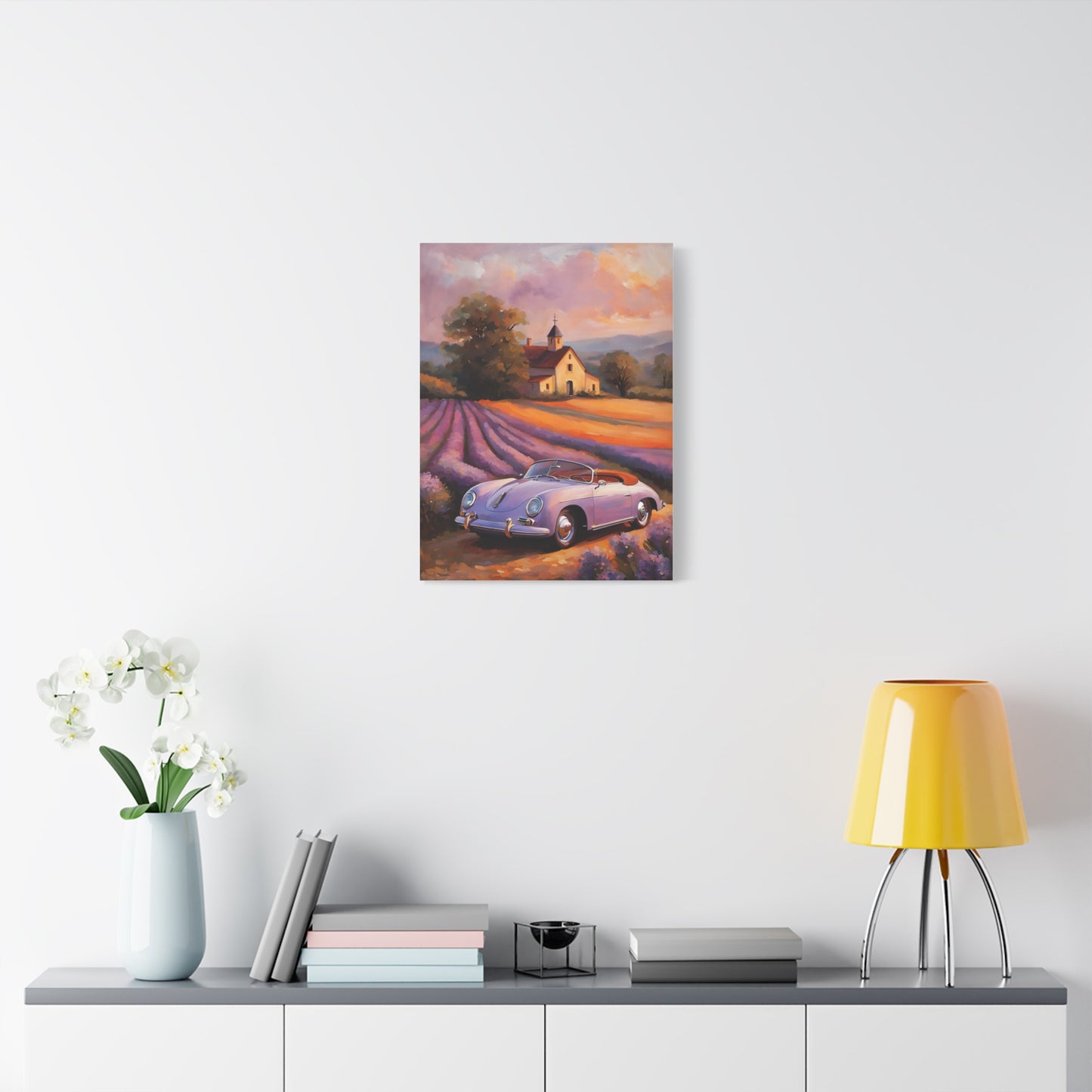 Vintage Car Canvas Wall Art, Rustic Home Decor, Lavender Field Print, Car Lover Gift, Art for Living Room, Classic Car Artwork