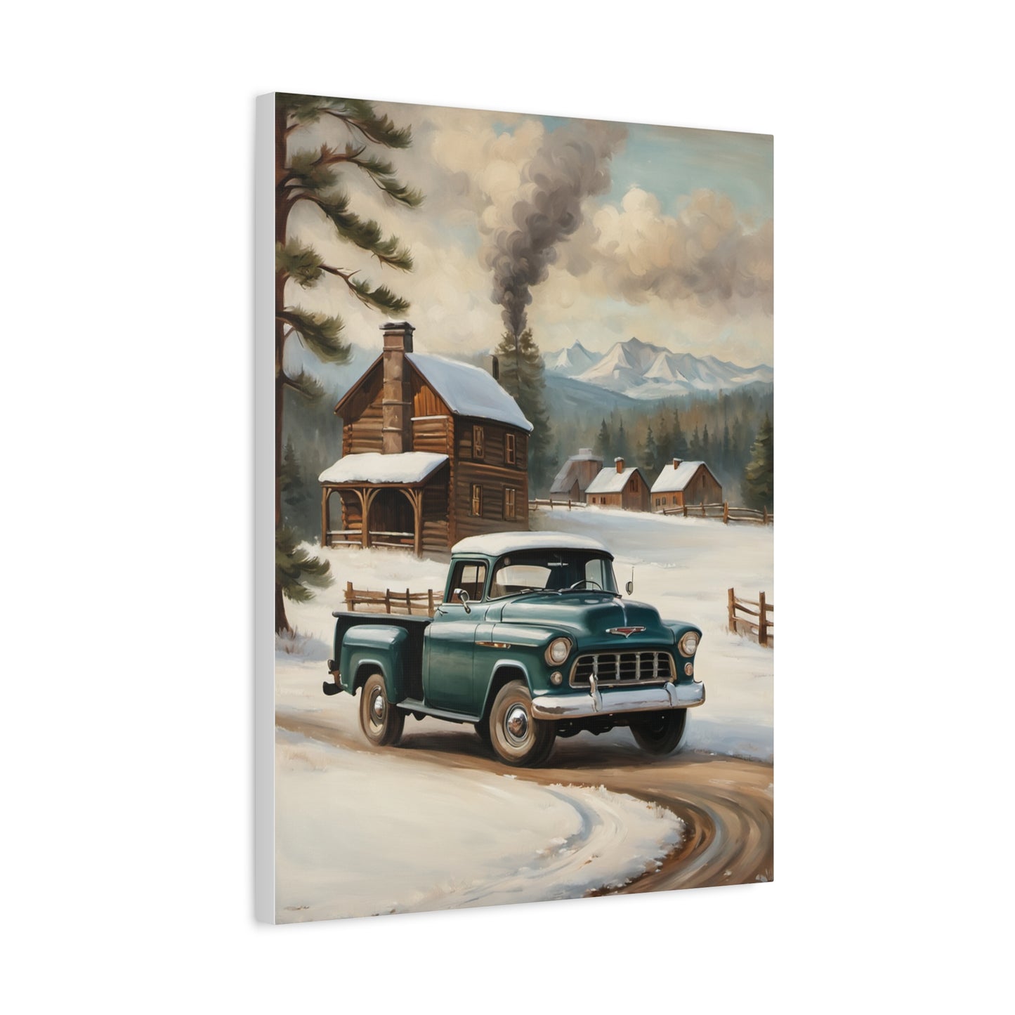 Vintage Truck Canvas Wall Art, Farmhouse Decor, Winter Scene, Rustic Home Decoration, Gift for Car Lovers or Country Home