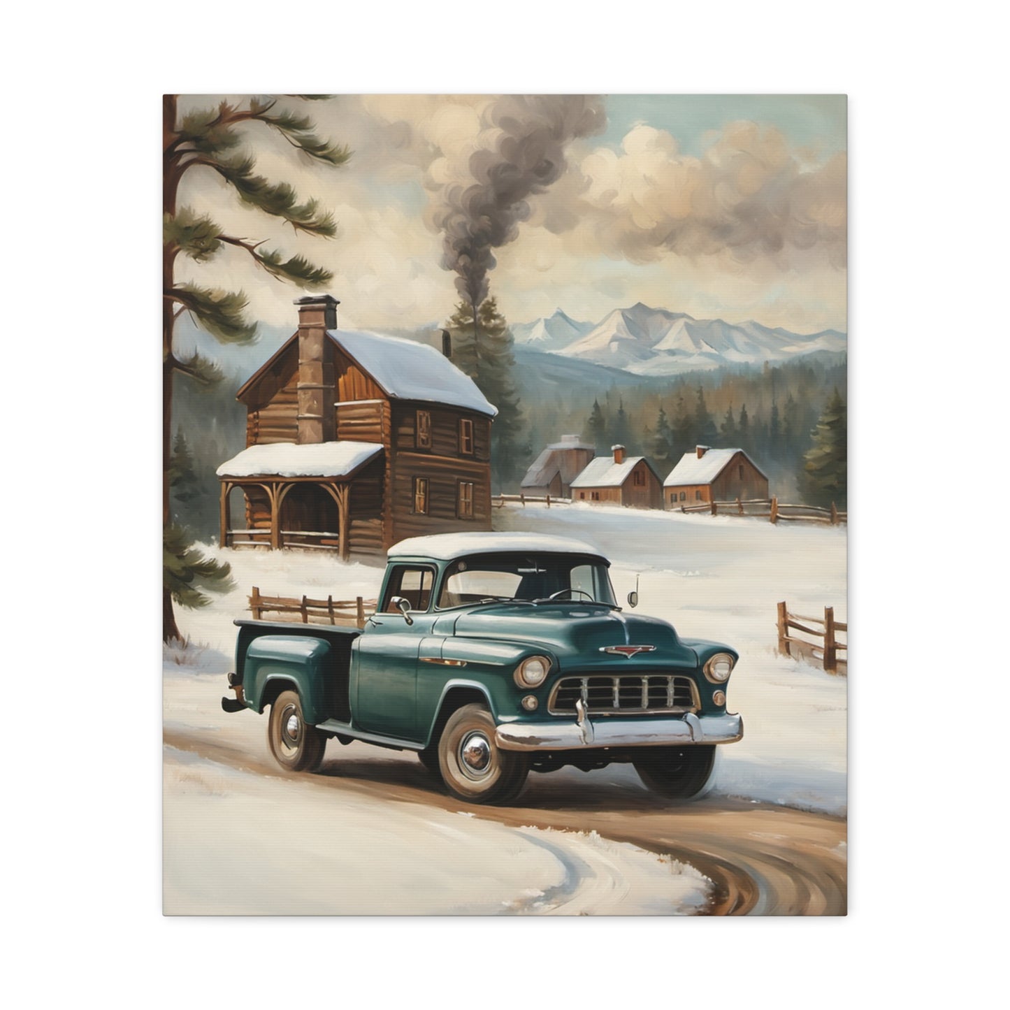 Vintage Truck Canvas Wall Art, Farmhouse Decor, Winter Scene, Rustic Home Decoration, Gift for Car Lovers or Country Home
