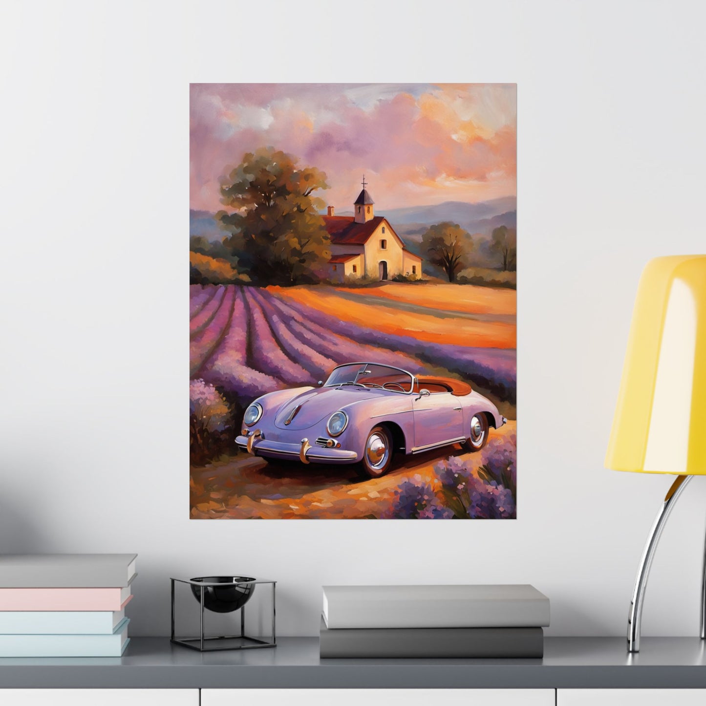Lavender Field Car Poster, Vintage Car Art Print, Wall Decor for Car Lovers, Home Art, Gift for Him