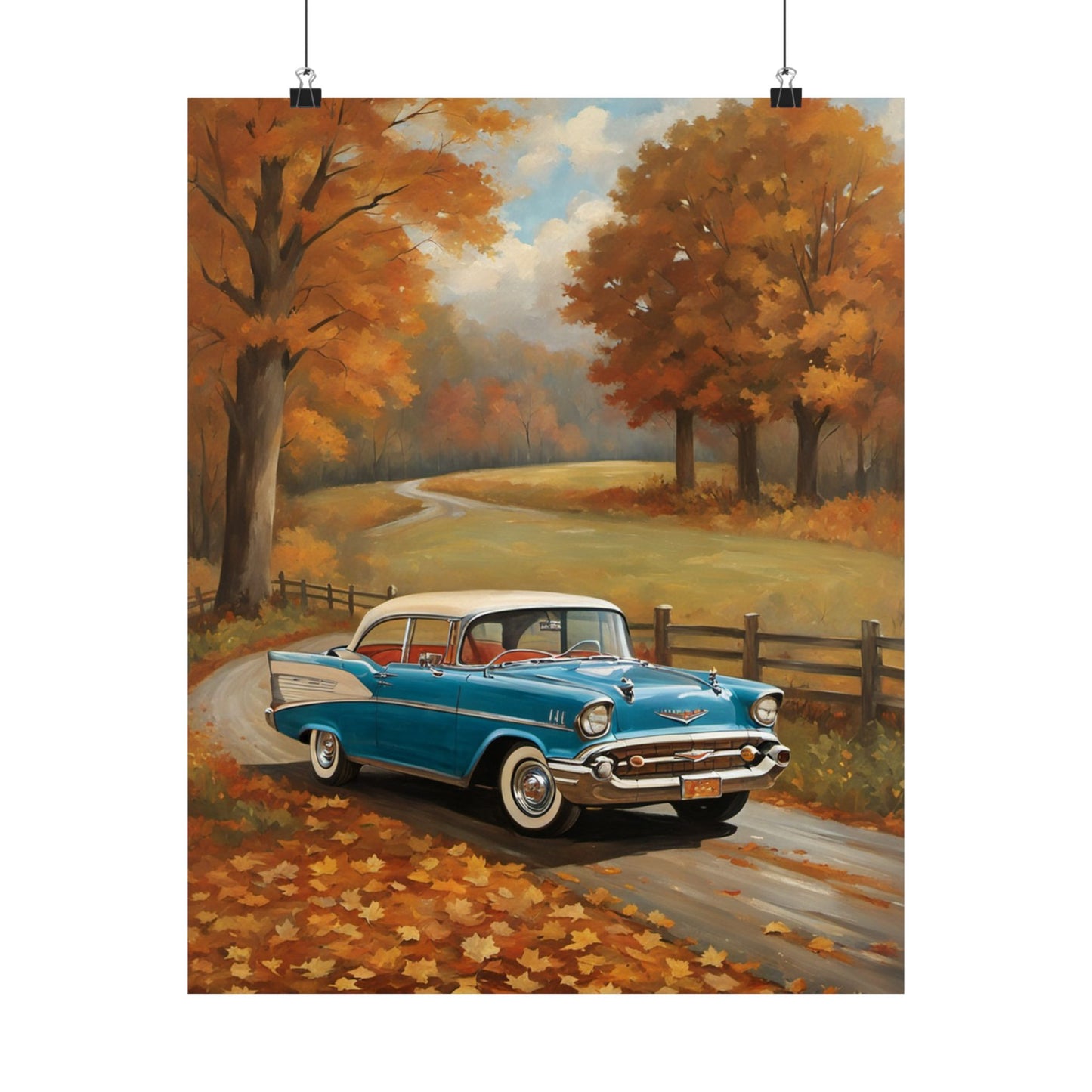 Vintage Car Autumn Poster, Fall Decor, Retro Wall Art, Home Decoration, Gift for Car Enthusiasts, Reminiscent Artwork