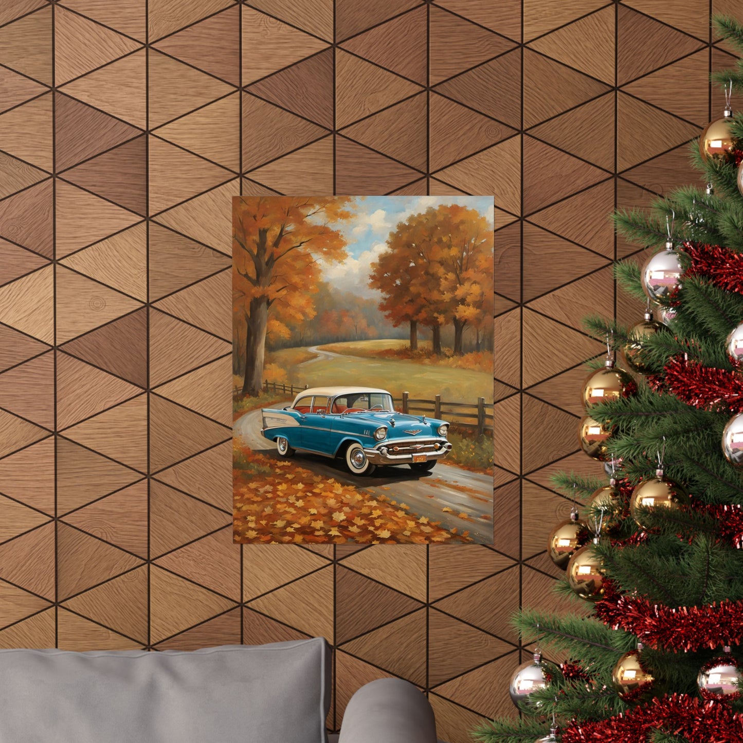 Vintage Car Autumn Poster, Fall Decor, Retro Wall Art, Home Decoration, Gift for Car Enthusiasts, Reminiscent Artwork