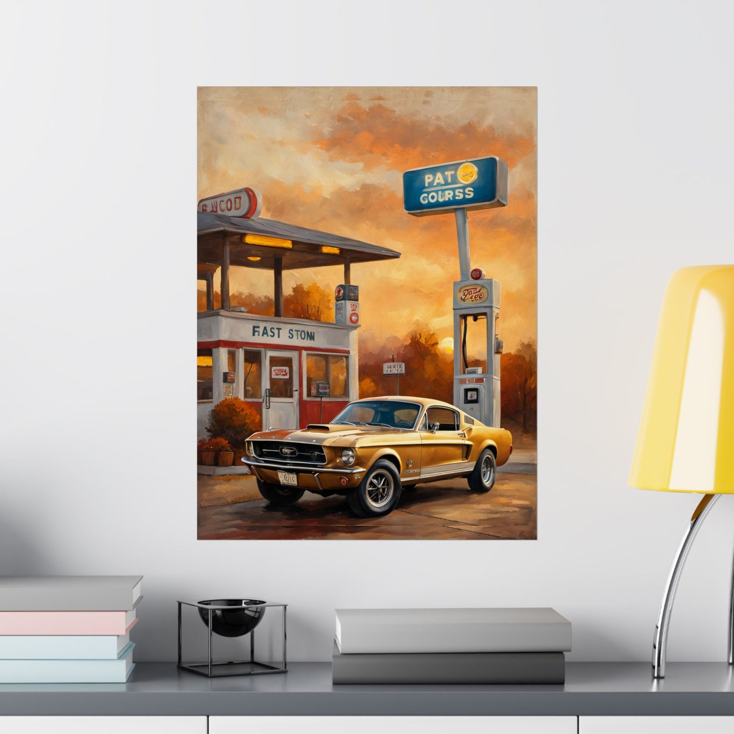 Vintage Gas Station Muscle Car Art Print – 18x24 in Poster