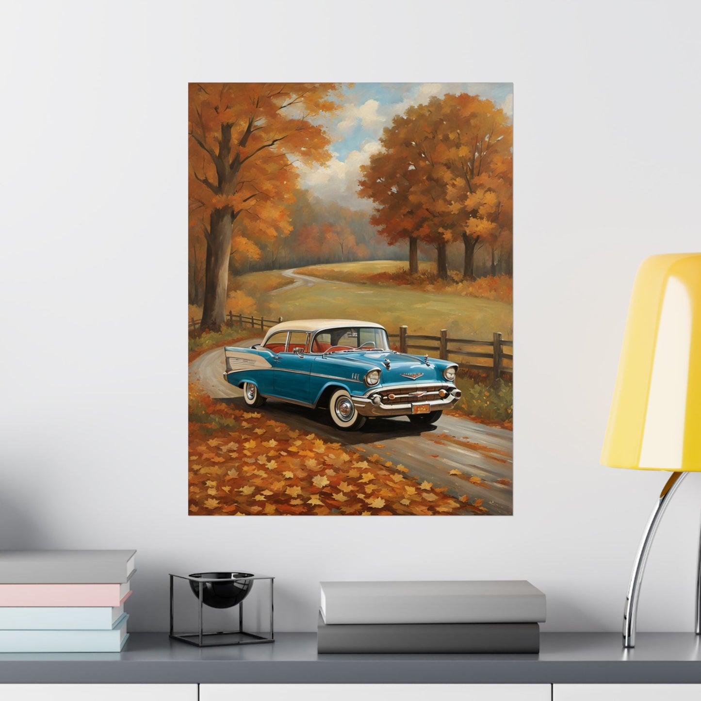 Vintage Car Autumn Poster, Fall Decor, Retro Wall Art, Home Decoration, Gift for Car Enthusiasts, Reminiscent Artwork