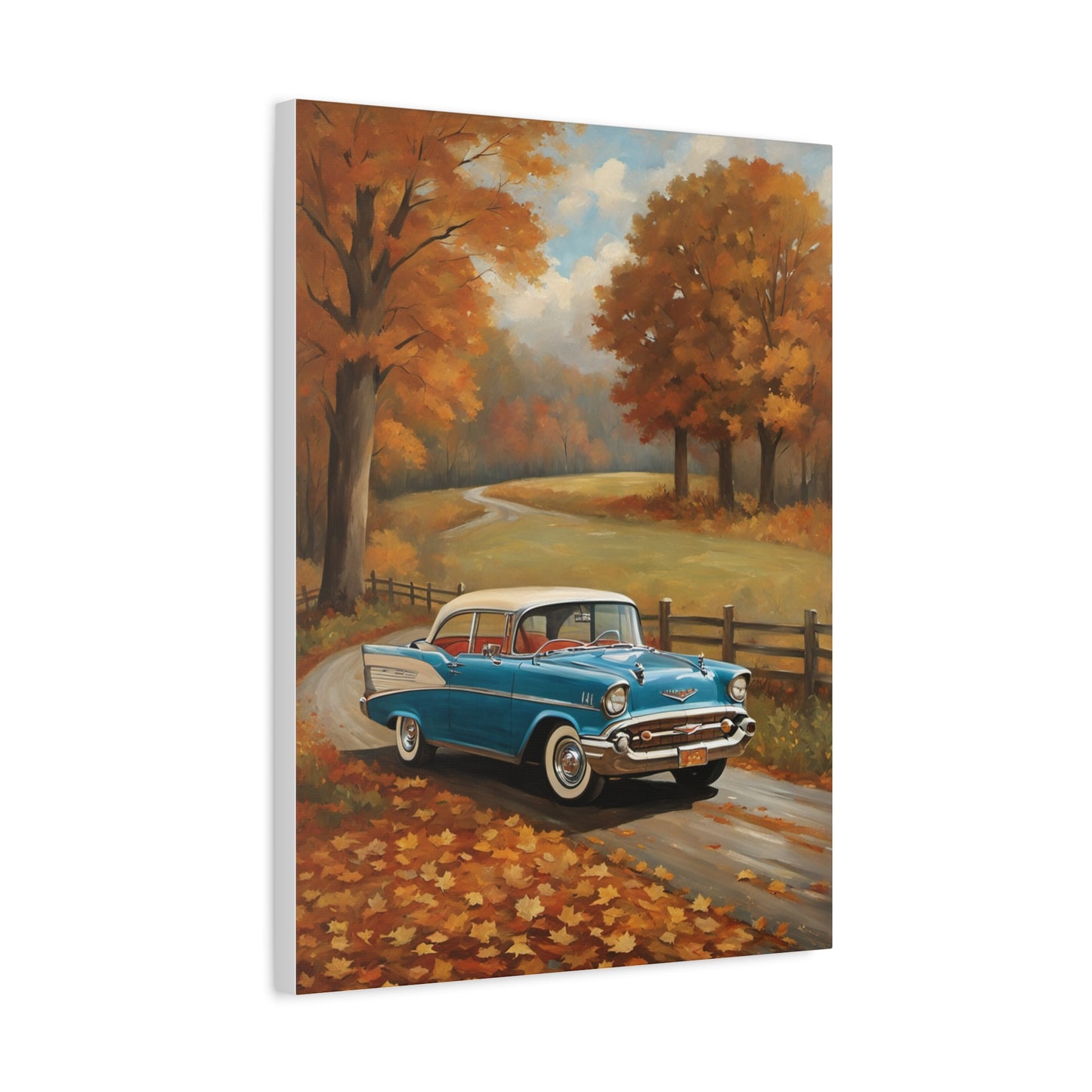 Vintage Autumn Car Wall Art, Rustic Home Decor, Fall Decor, Classic Car Canvas, Autumn Landscape
