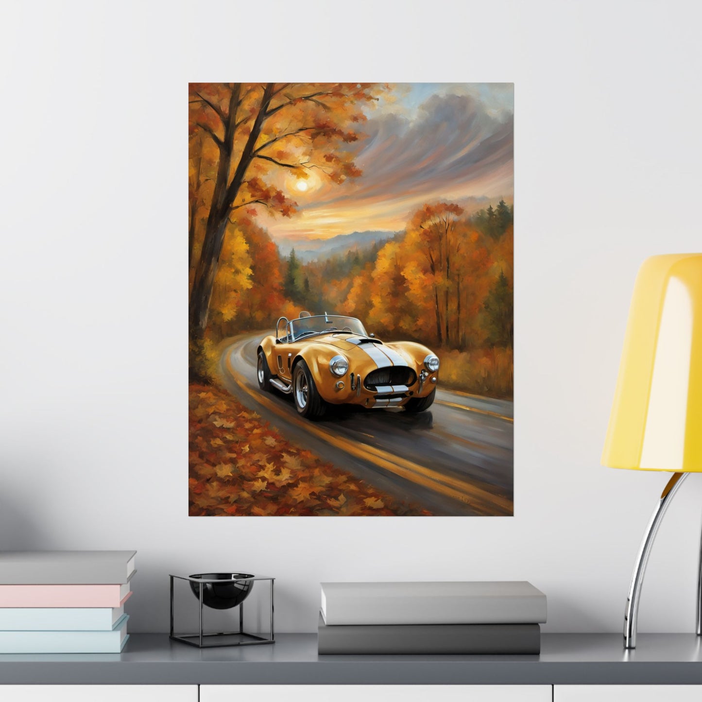 Vintage Car Art Poster, Fall Decor, Retro Wall Art, Gift for Car Lovers, Autumn Home Decor, Classic Vehicle Print Printify