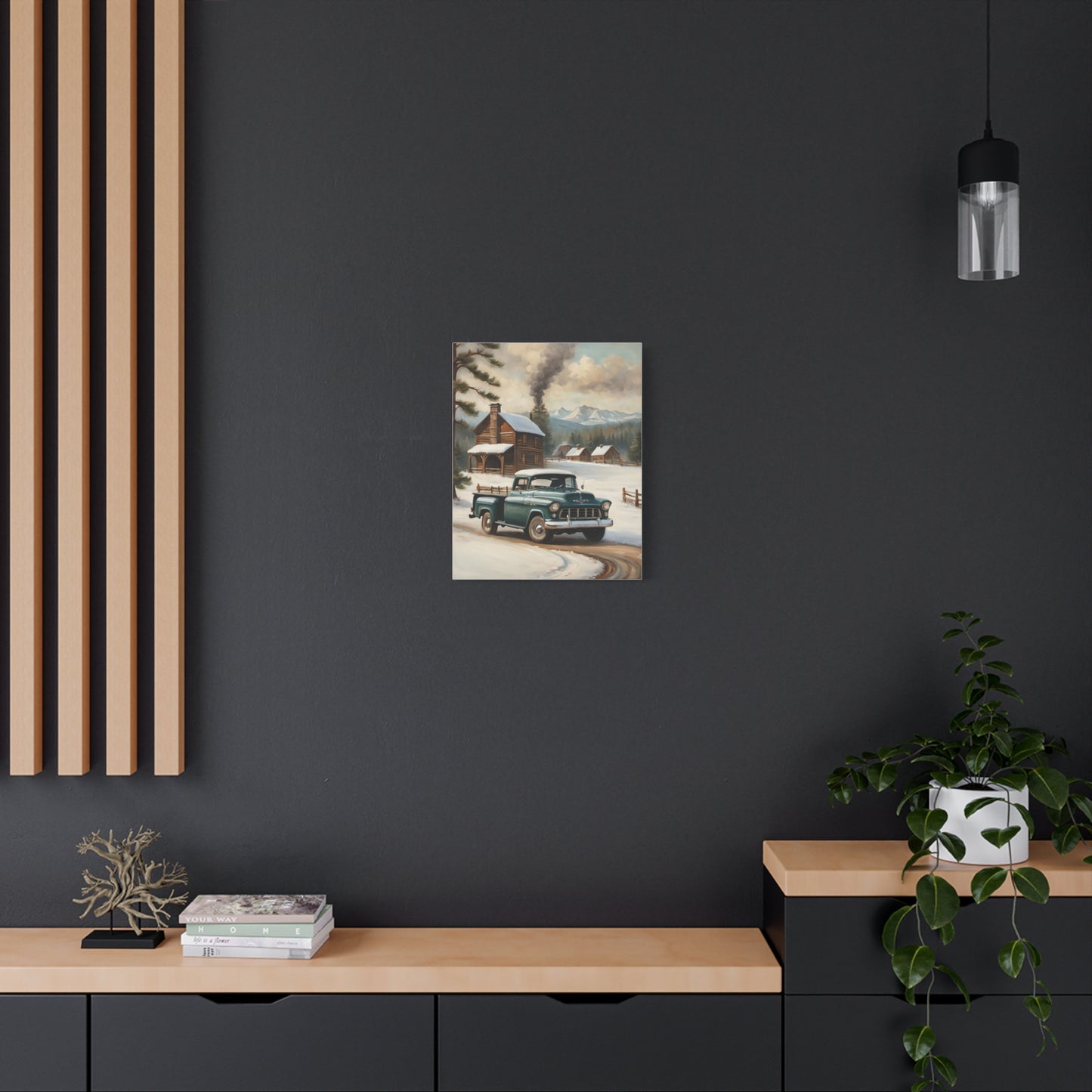 Vintage Truck Canvas Wall Art, Farmhouse Decor, Winter Scene, Rustic Home Decoration, Gift for Car Lovers or Country Home