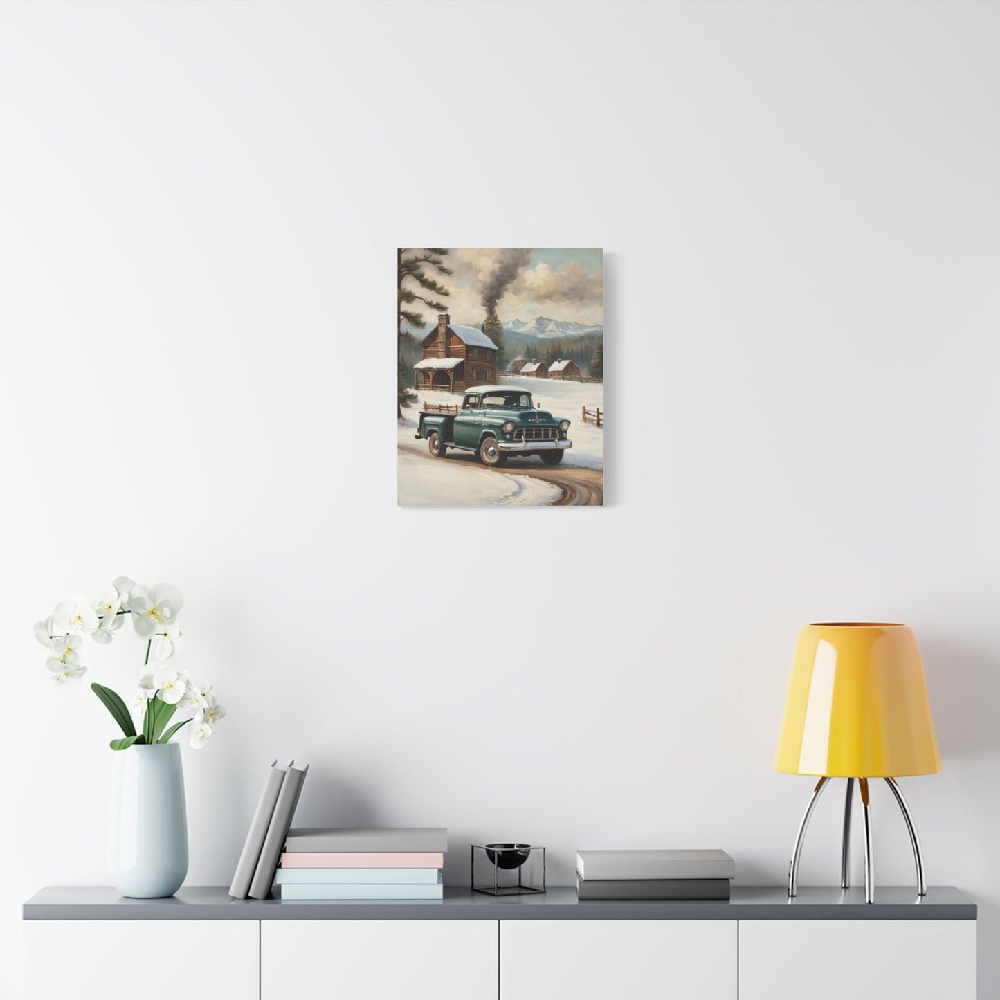 Vintage Truck Canvas Wall Art, Farmhouse Decor, Winter Scene, Rustic Home Decoration, Gift for Car Lovers or Country Home