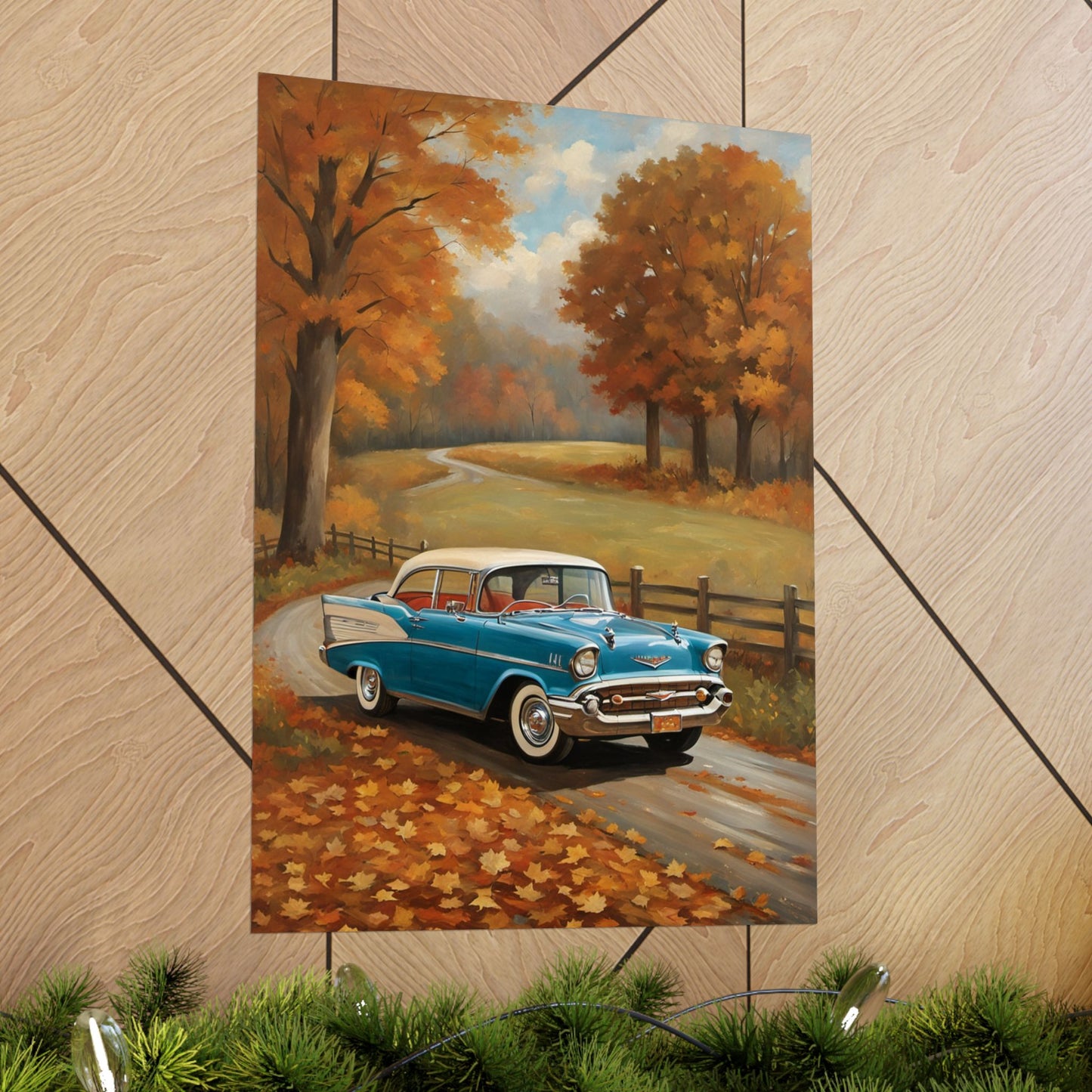 Vintage Car Autumn Poster, Fall Decor, Retro Wall Art, Home Decoration, Gift for Car Enthusiasts, Reminiscent Artwork