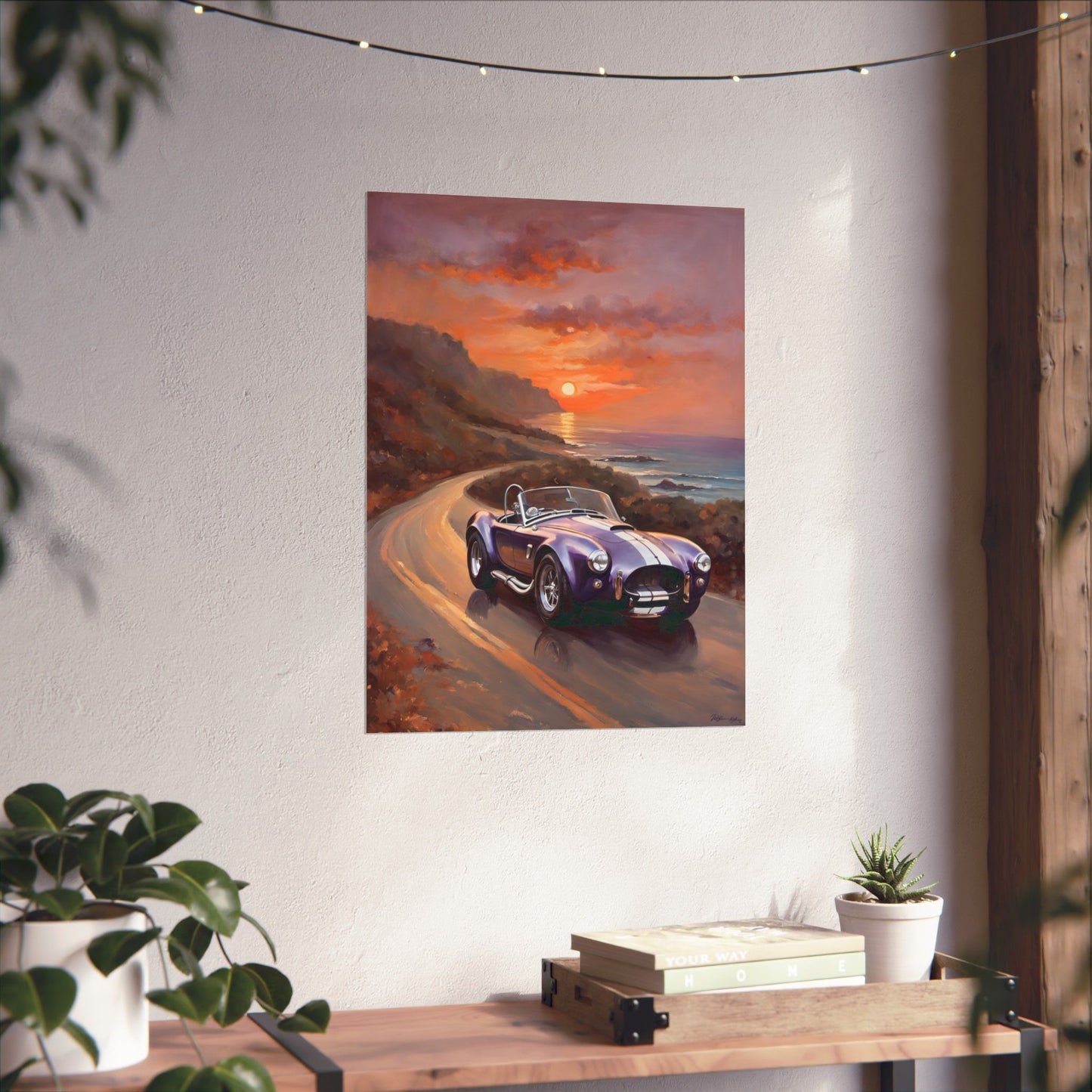 Purple Sunset Vintage Car Poster - Retro Wall Art for Car Lovers, Home Decor, Gift for Him, Car Enthusiast, Man Cave Decor Printify