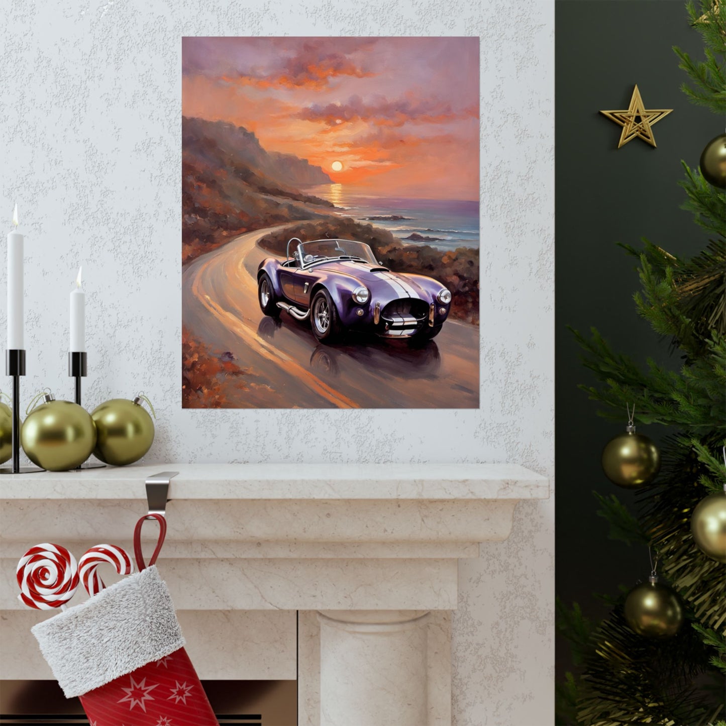 Purple Sunset Vintage Car Poster - Retro Wall Art for Car Lovers, Home Decor, Gift for Him, Car Enthusiast, Man Cave Decor Printify