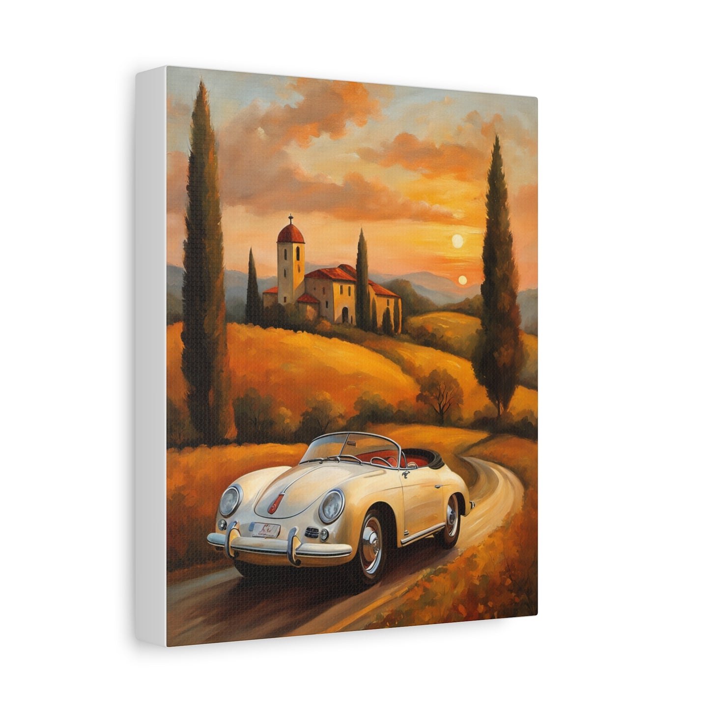 Stretched Canvas Print, Vintage Car Art, Home Decor, Wall Decor, Gift for Car Lovers, Sunset Scene, Art for Living Room
