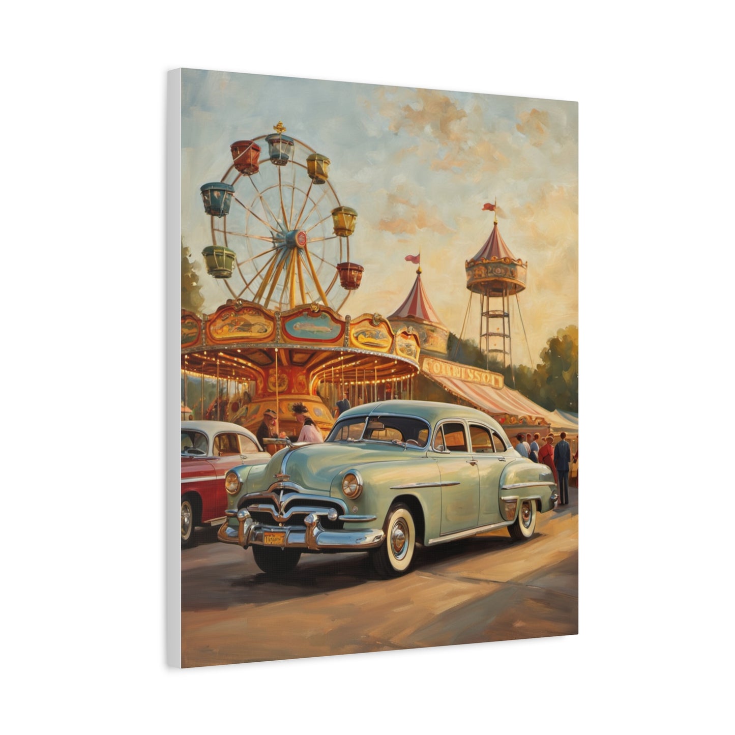 Vintage Carnival Art Canvas Print | Nostalgic Car Decor, 1950s Wall Art, Retro Home Decor, Fairground Artwork, Gift for Car Lovers