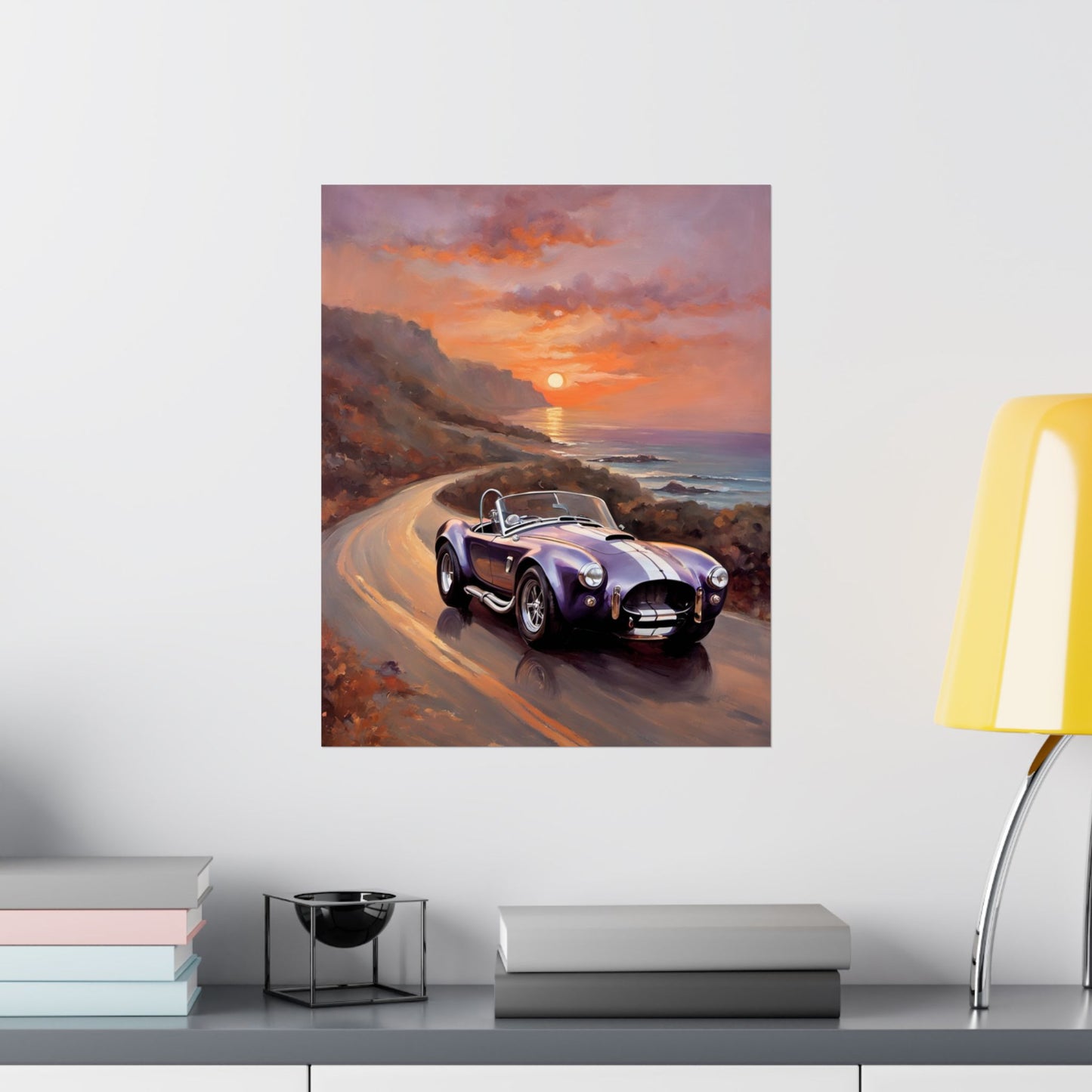 Purple Sunset Vintage Car Poster - Retro Wall Art for Car Lovers, Home Decor, Gift for Him, Car Enthusiast, Man Cave Decor Printify