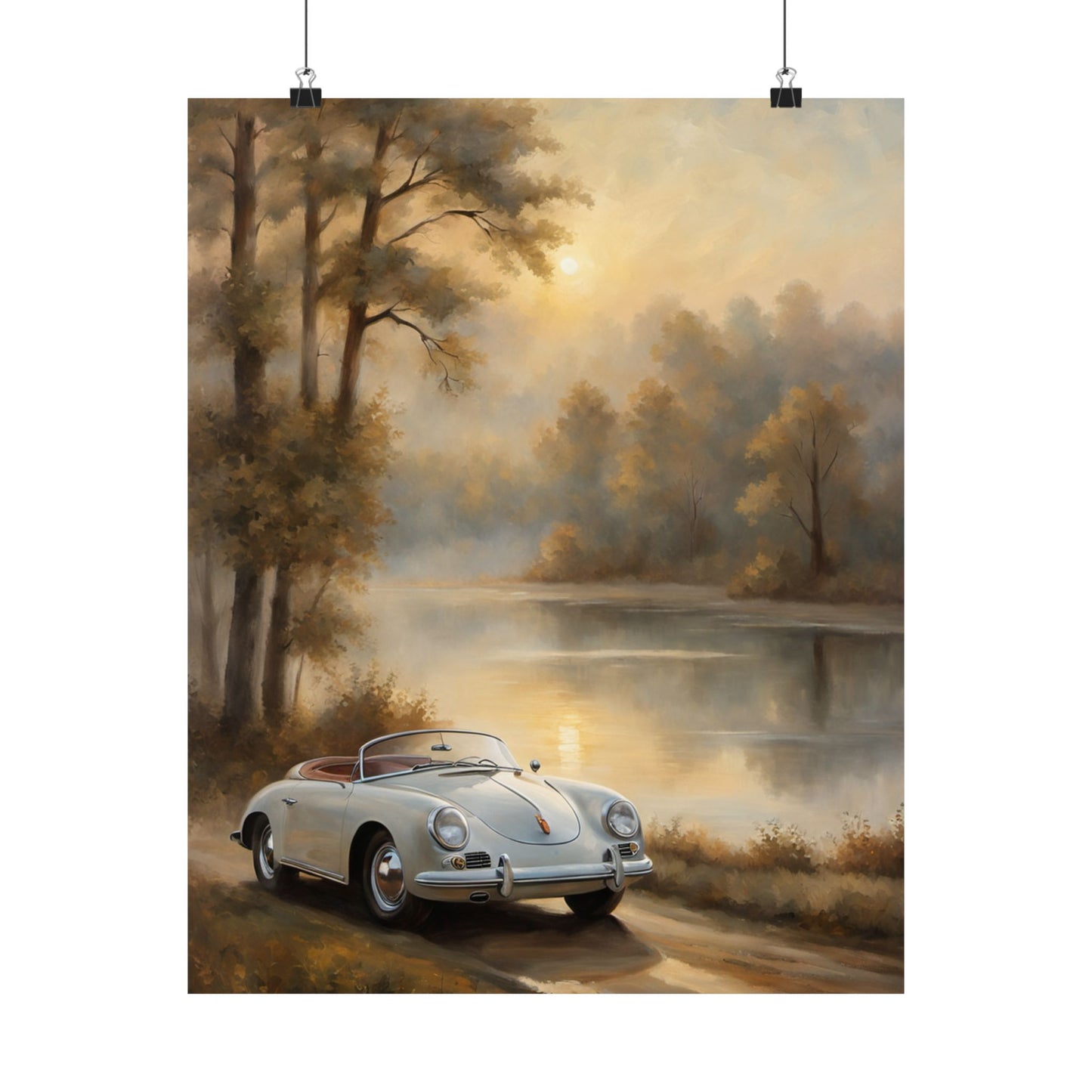 Vintage Car Landscape Poster | Matte Wall Art | Home Decor | Gift for Car Lovers, Automotive Art, Retro Wall Decor, Nature Inspired