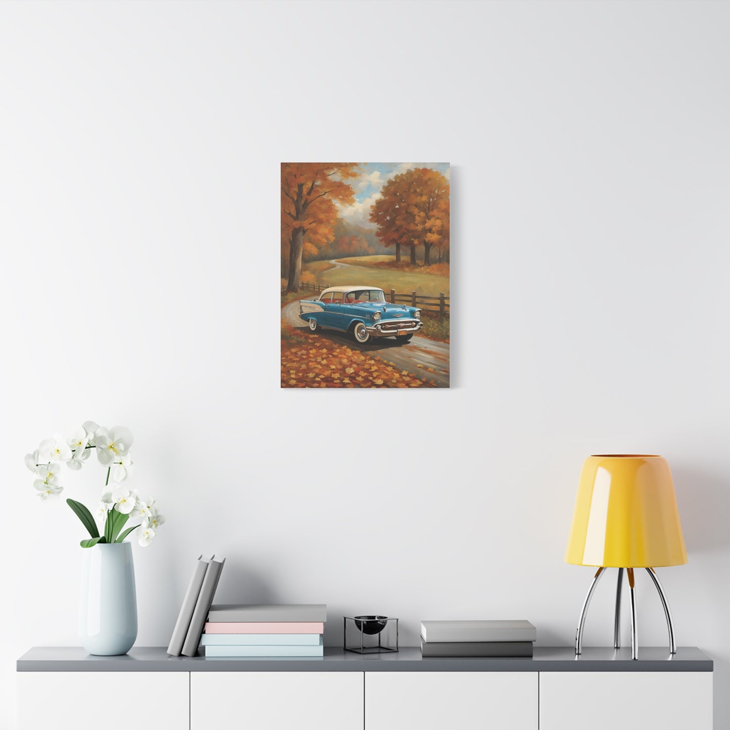 Vintage Autumn Car Wall Art, Rustic Home Decor, Fall Decor, Classic Car Canvas, Autumn Landscape