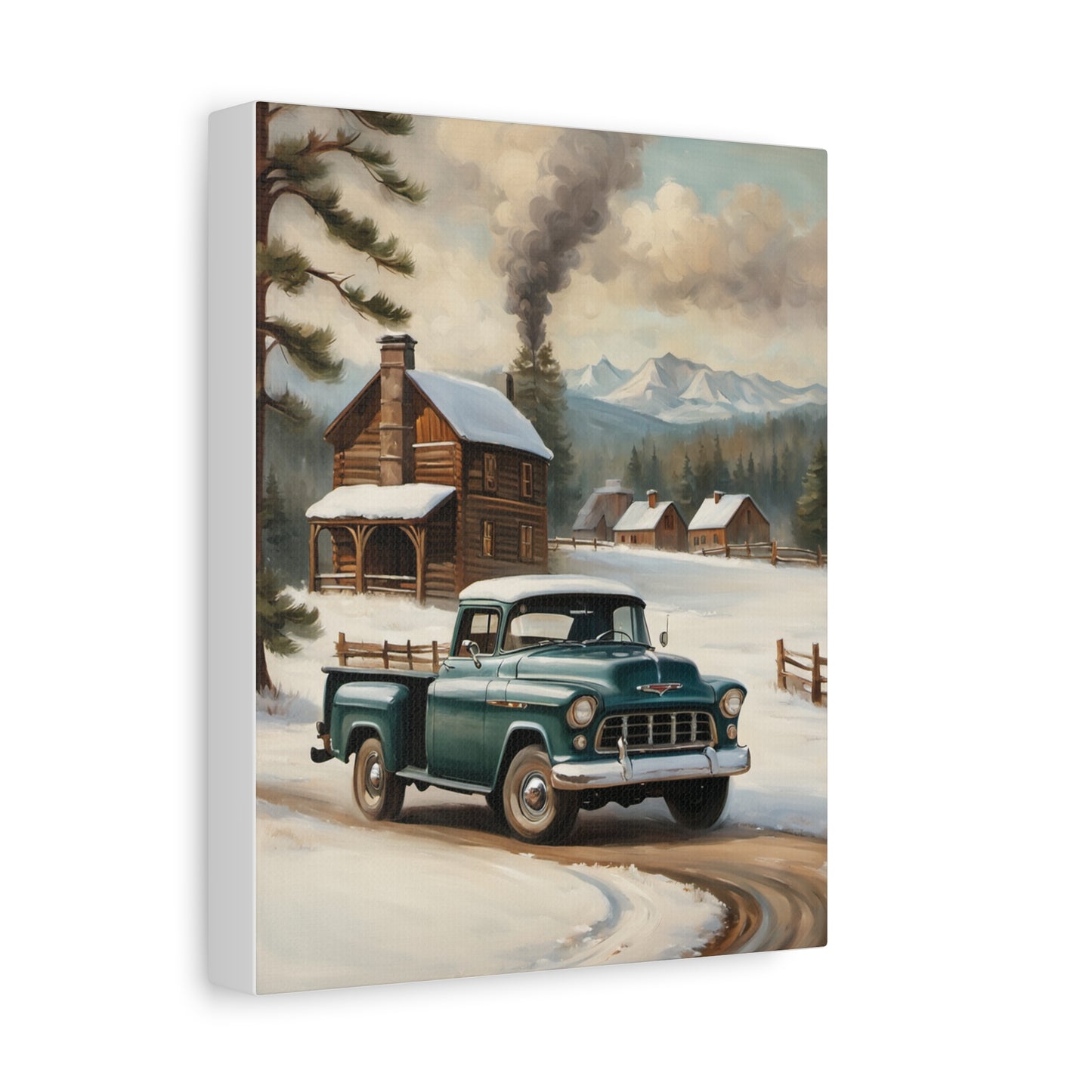Vintage Truck Canvas Wall Art, Farmhouse Decor, Winter Scene, Rustic Home Decoration, Gift for Car Lovers or Country Home