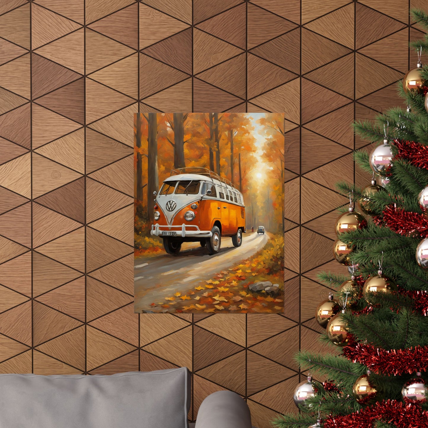 Fall Adventure Matte Vertical Posters, Vintage VW Bus Art, Autumn Decor, Scenic Wall Art, Road Trip Print, Cozy Home Aesthetic - AquilVision
