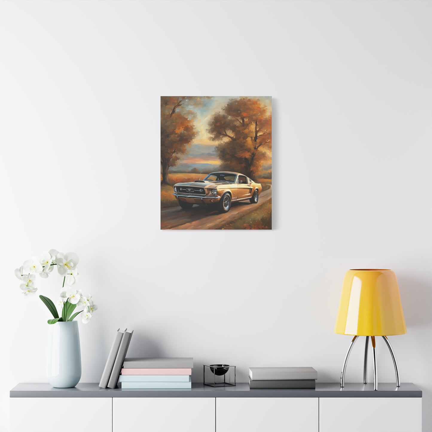 Vintage Countryside Muscle Car Art Print – 18x24 in Canvas