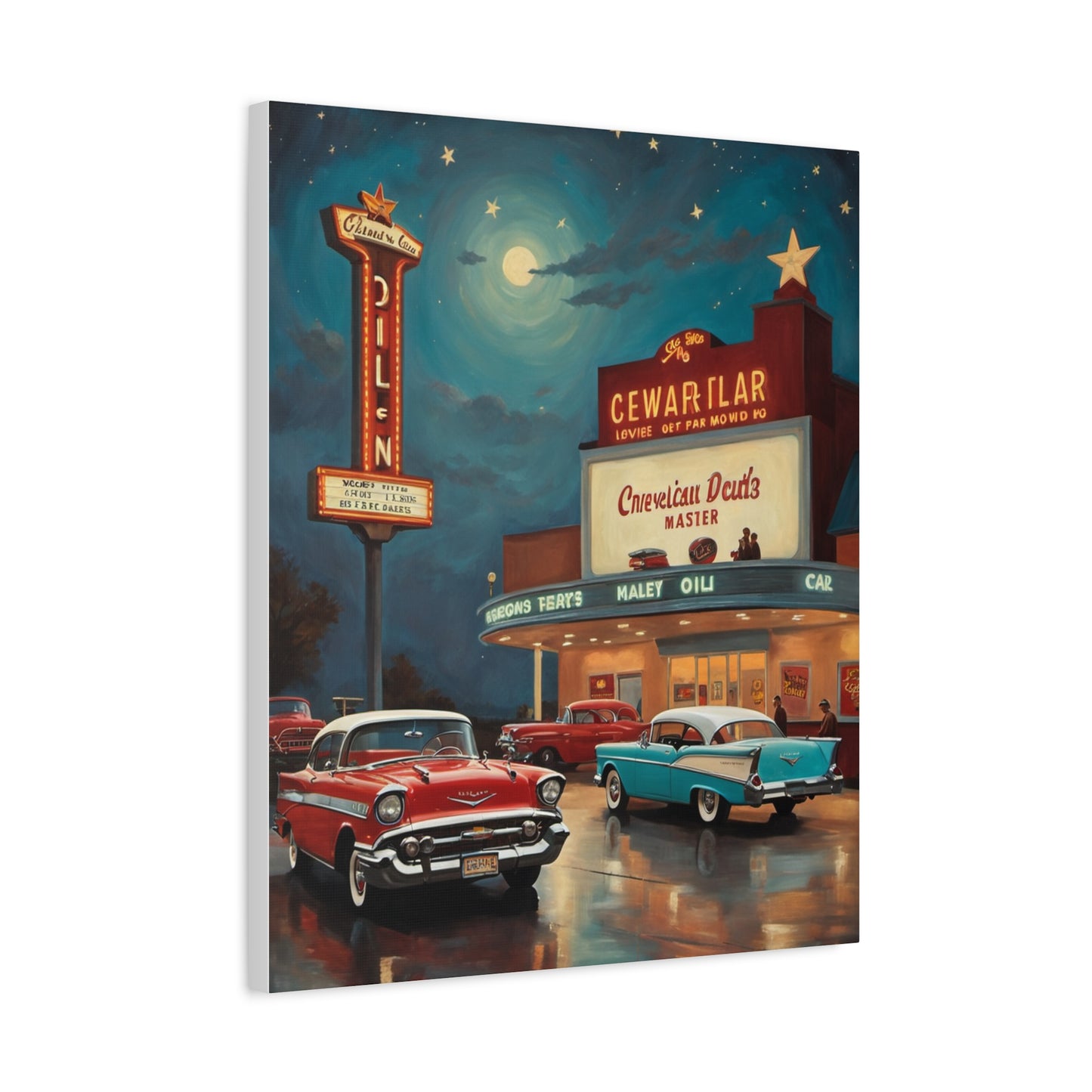 Retro Movie Theater Canvas Print, Vintage Art, Home Decor, Wall Art, Nostalgic Gift, Cinema Decor, Gift for Car Lovers