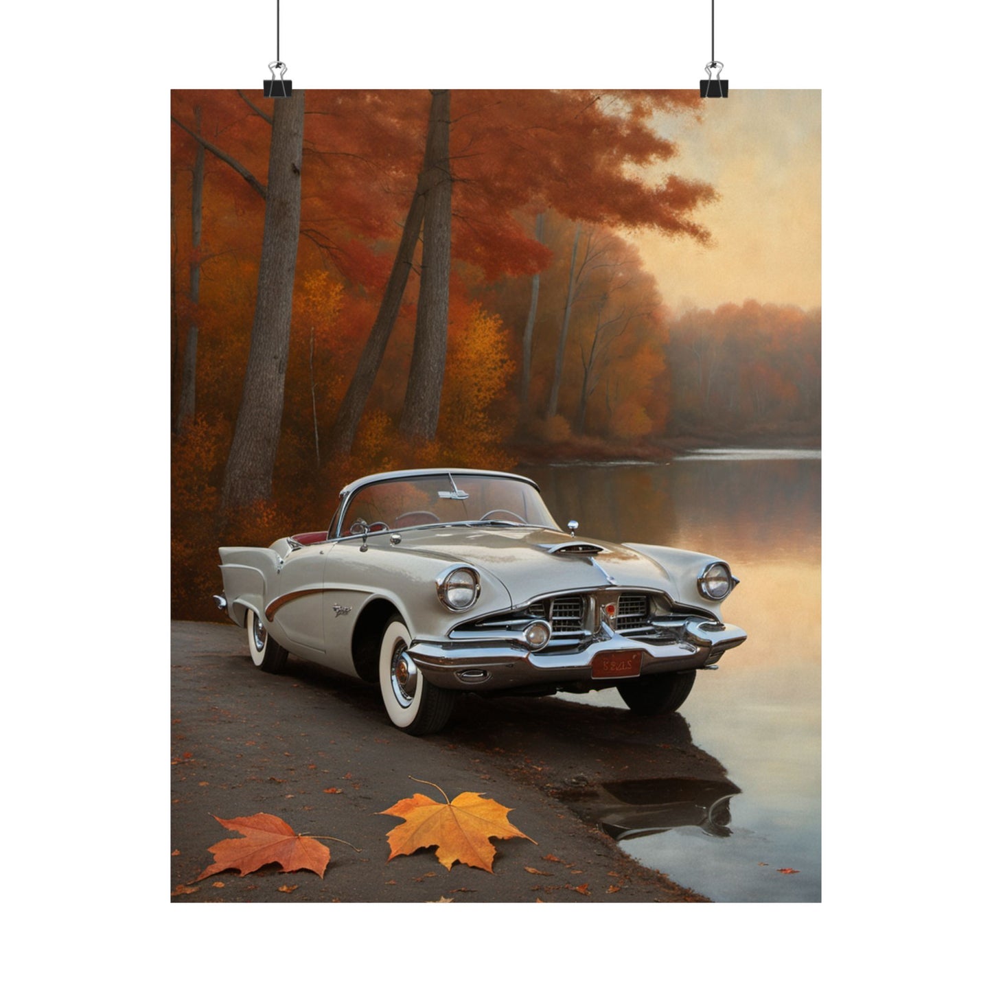 Vintage Car Autumn Matte Poster, Classic Car Art Print, Fall Decor, Retro Home Wall Art, Gift for Him, Car Lover Wall Decor