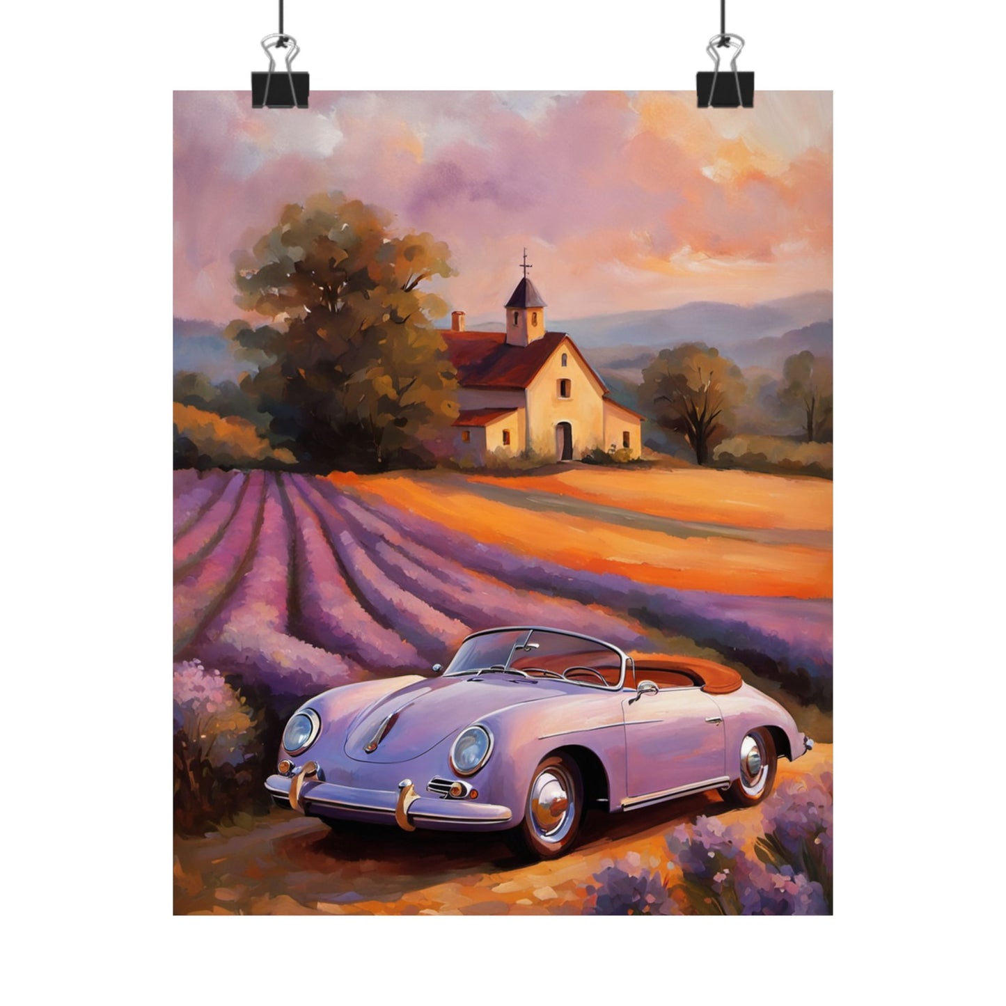 Lavender Field Car Poster, Vintage Car Art Print, Wall Decor for Car Lovers, Home Art, Gift for Him