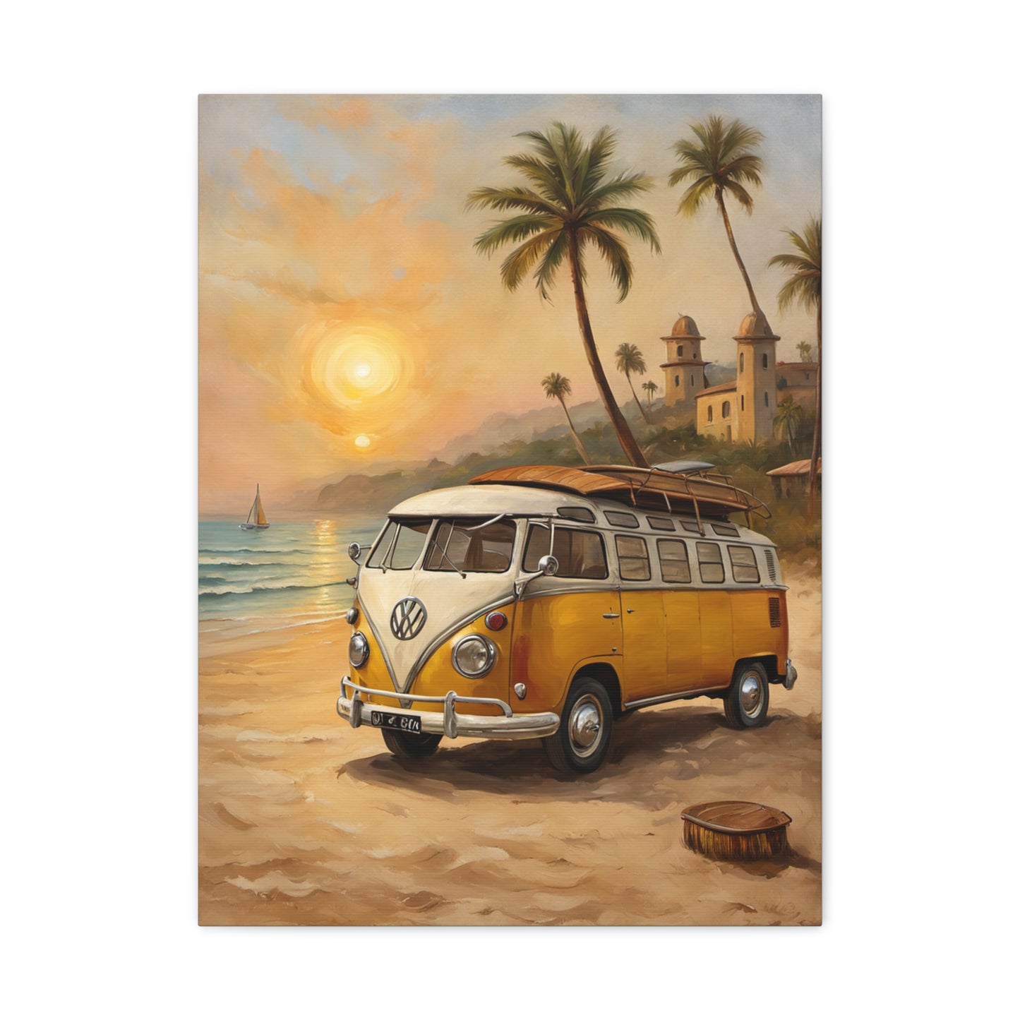 Beach Vibes Canvas Print, Summer Decor, VW Bus Art, Coastal Wall Art, Boho Home Decor, Travel-Inspired Gift