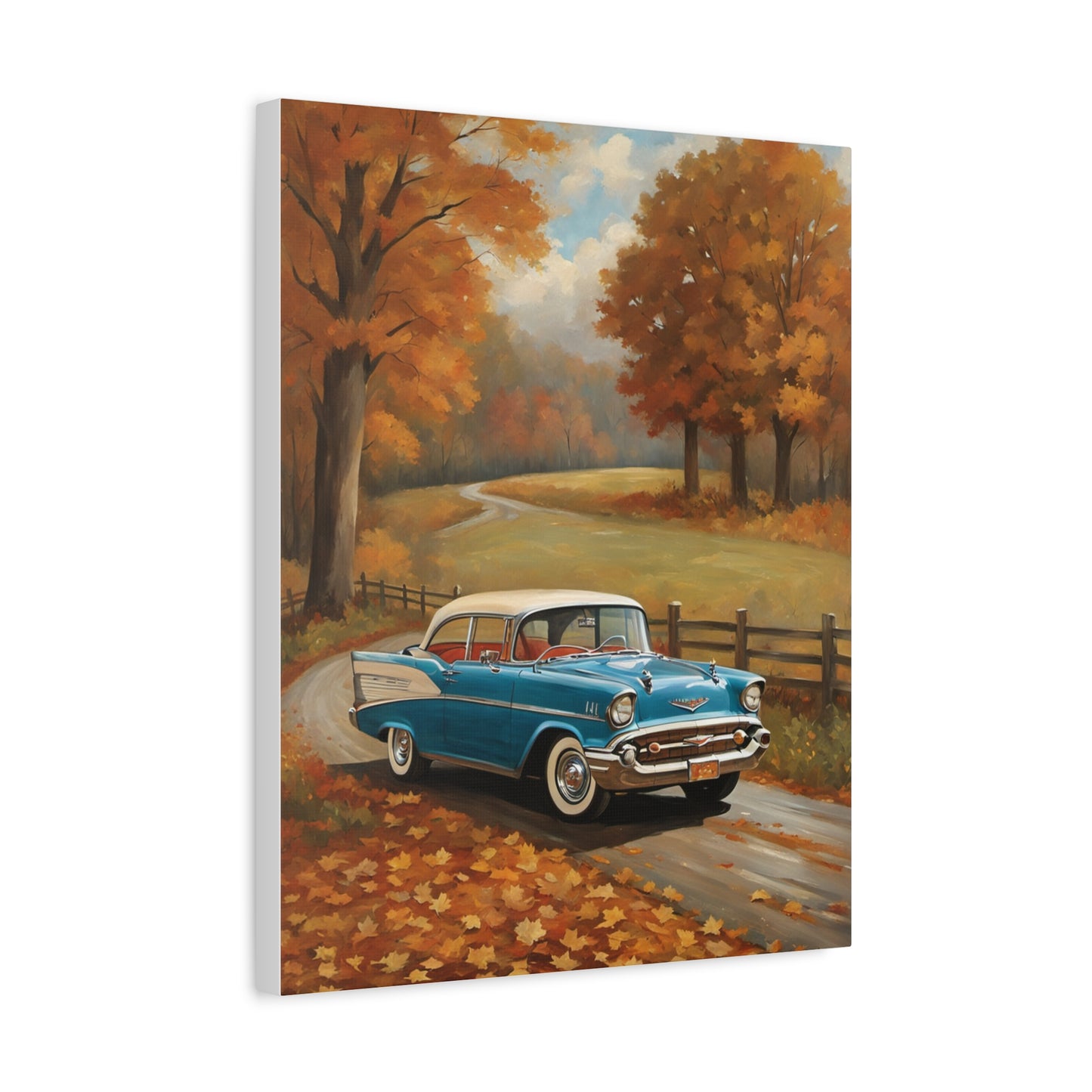 Vintage Autumn Car Wall Art, Rustic Home Decor, Fall Decor, Classic Car Canvas, Autumn Landscape