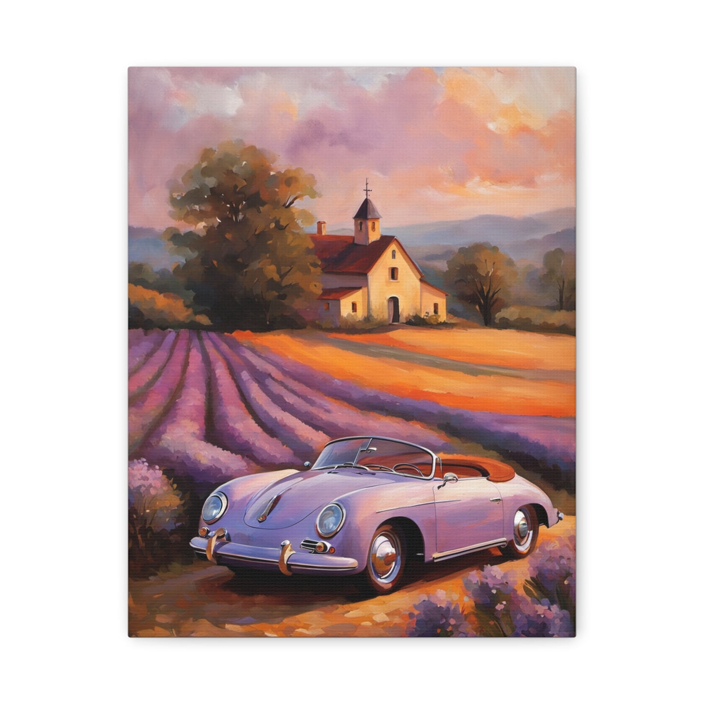 Vintage Car Canvas Wall Art, Rustic Home Decor, Lavender Field Print, Car Lover Gift, Art for Living Room, Classic Car Artwork