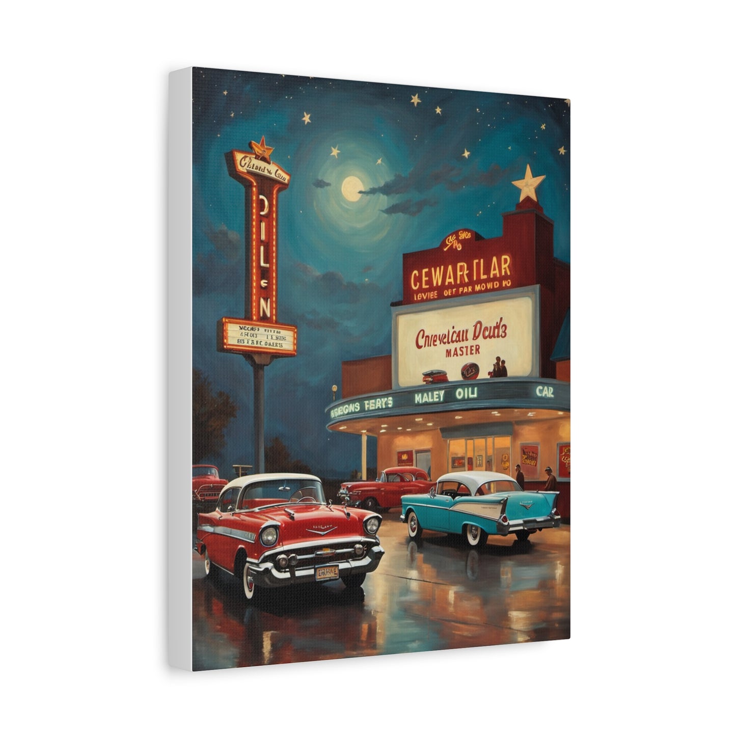 Retro Movie Theater Canvas Print, Vintage Art, Home Decor, Wall Art, Nostalgic Gift, Cinema Decor, Gift for Car Lovers