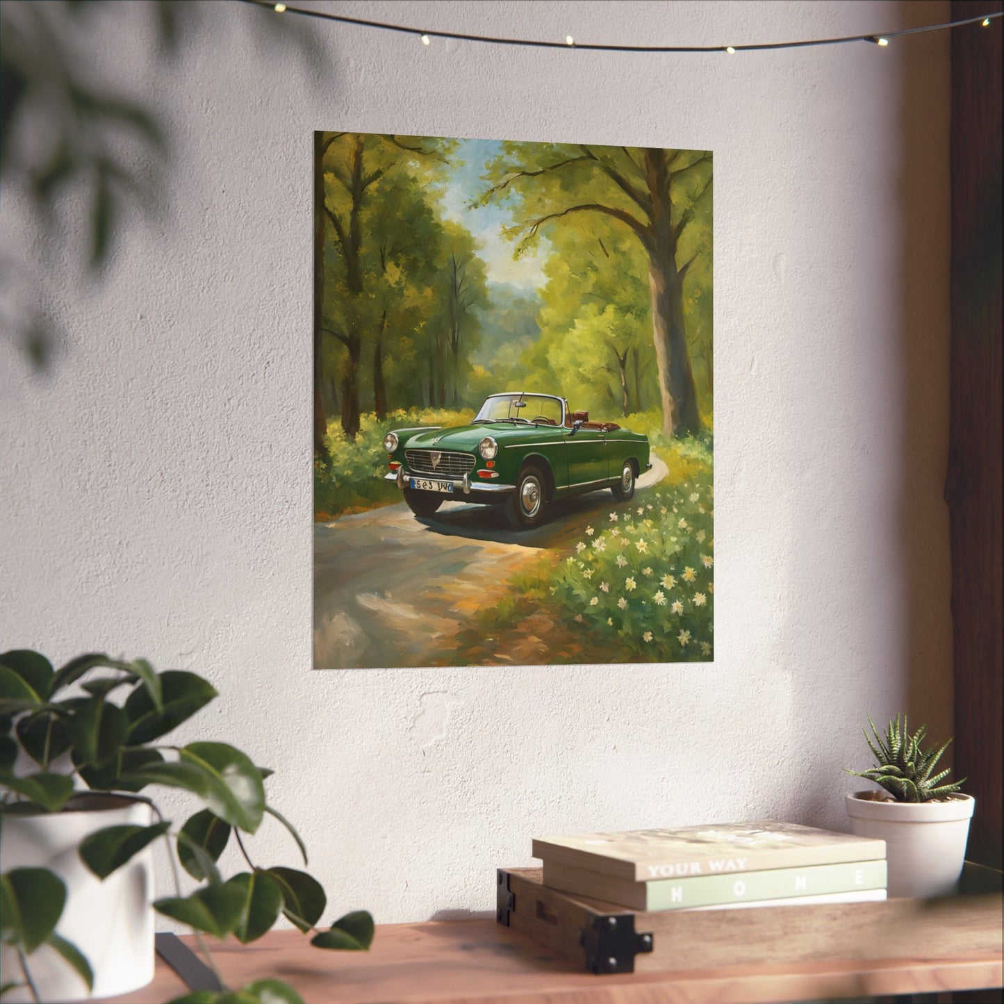 Vintage Convertible Car Art Print, Matte Vertical Posters for Home Decor, Classic Car Wall Art, Nature Lover Gift, Retro Car Aesthetic Printify