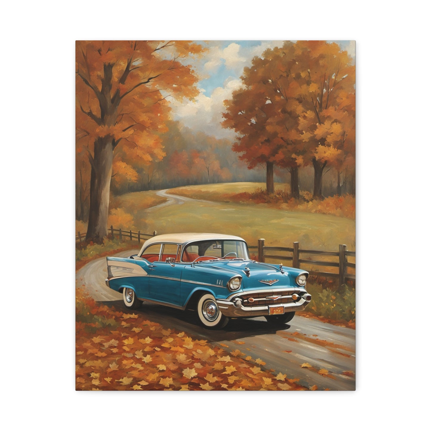 Vintage Autumn Car Wall Art, Rustic Home Decor, Fall Decor, Classic Car Canvas, Autumn Landscape