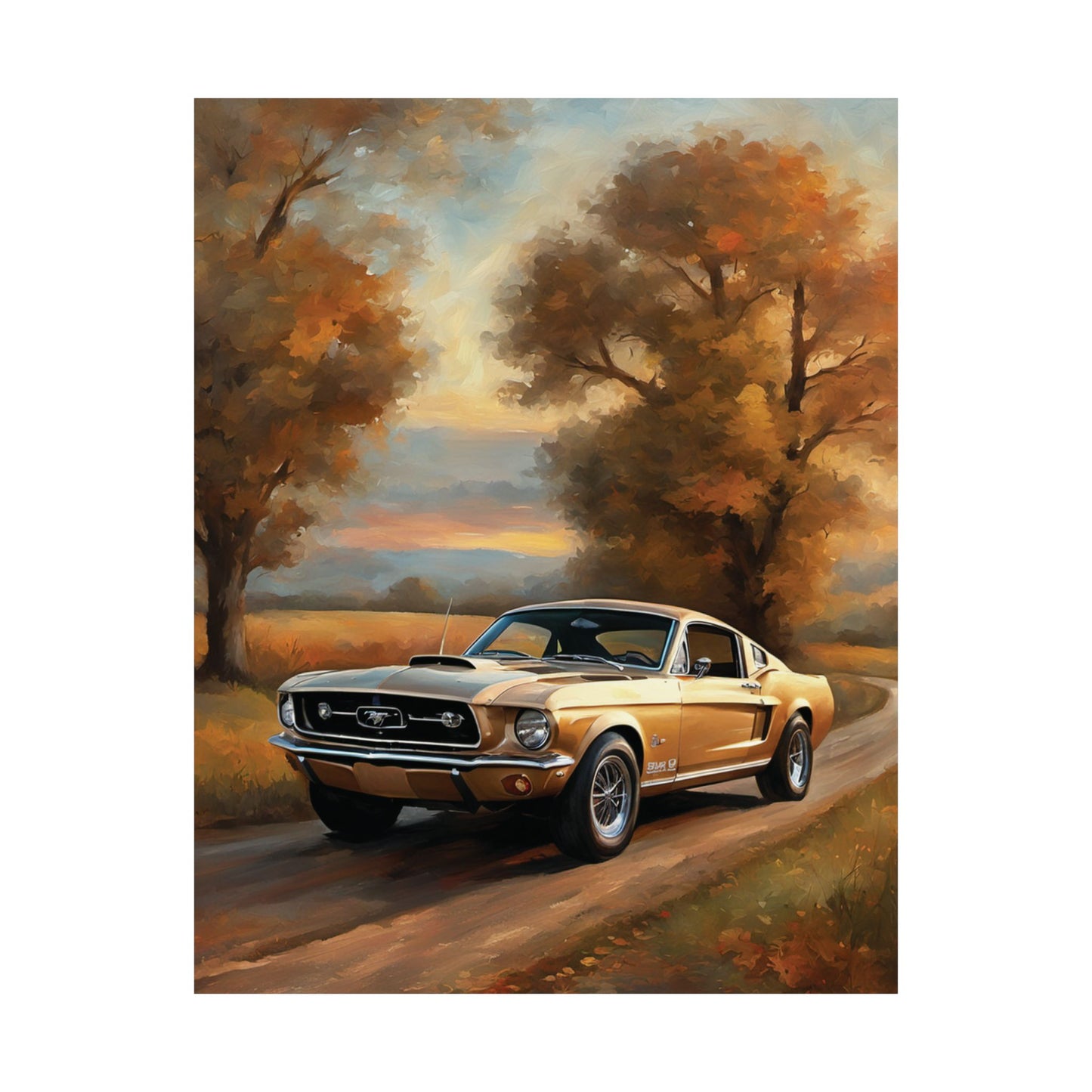 Vintage Countryside Muscle Car Art Print – 18x24 in Poster