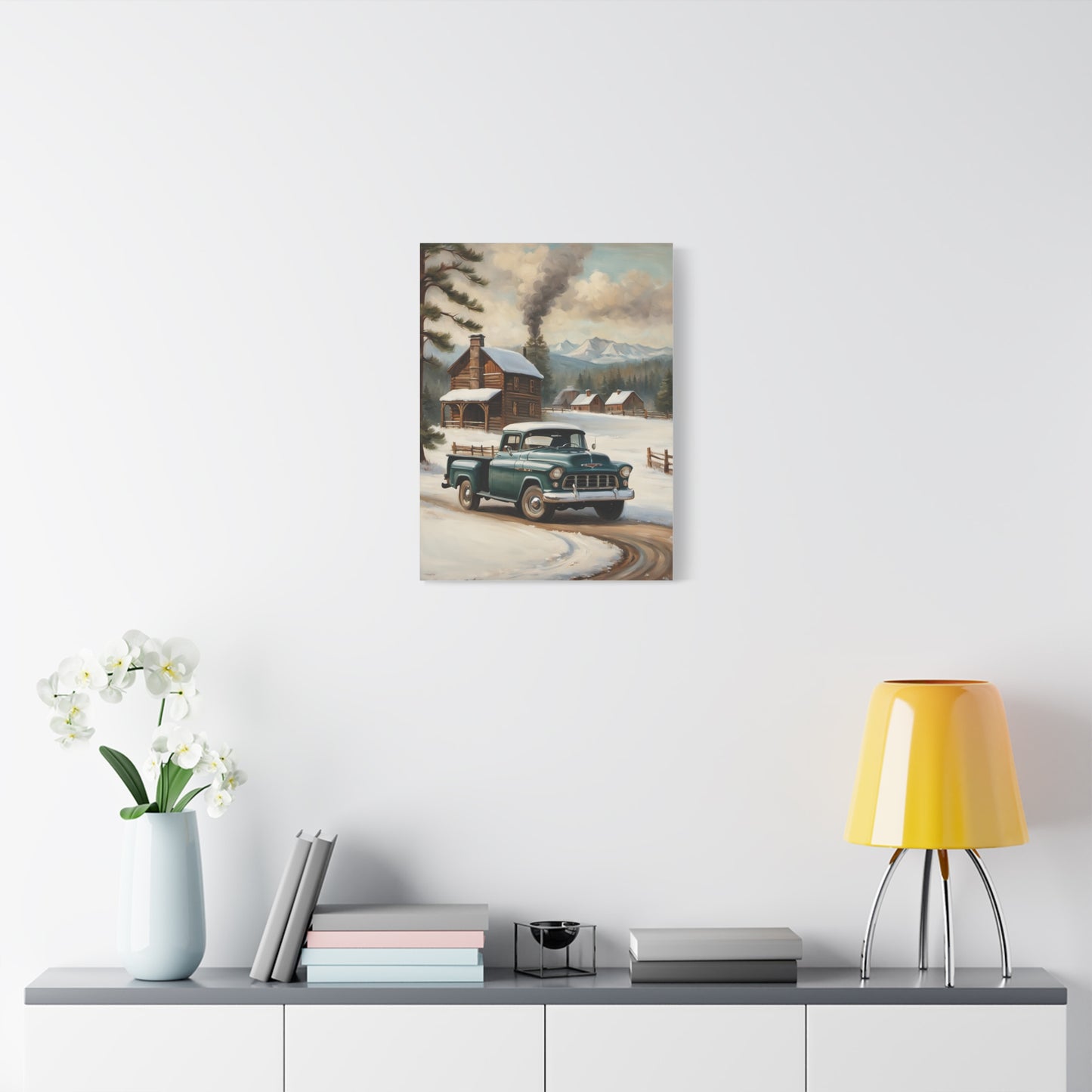 Vintage Truck Canvas Wall Art, Farmhouse Decor, Winter Scene, Rustic Home Decoration, Gift for Car Lovers or Country Home
