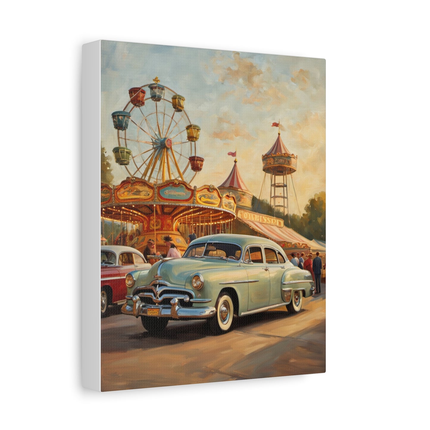 Vintage Carnival Art Canvas Print | Nostalgic Car Decor, 1950s Wall Art, Retro Home Decor, Fairground Artwork, Gift for Car Lovers