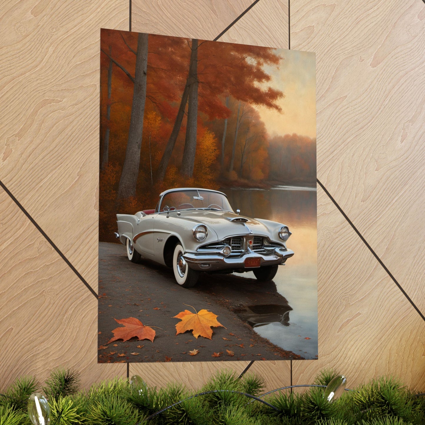 Vintage Car Autumn Matte Poster, Classic Car Art Print, Fall Decor, Retro Home Wall Art, Gift for Him, Car Lover Wall Decor