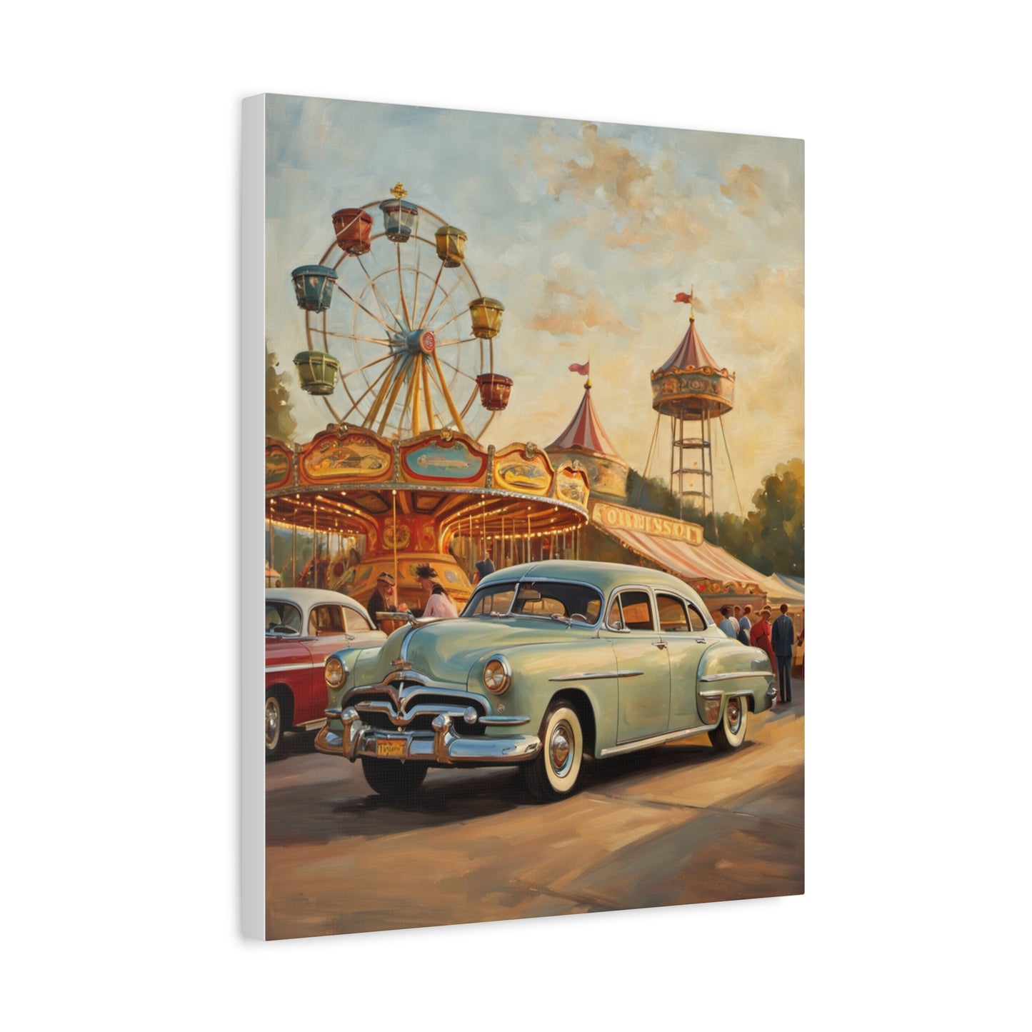 Vintage Carnival Art Canvas Print | Nostalgic Car Decor, 1950s Wall Art, Retro Home Decor, Fairground Artwork, Gift for Car Lovers