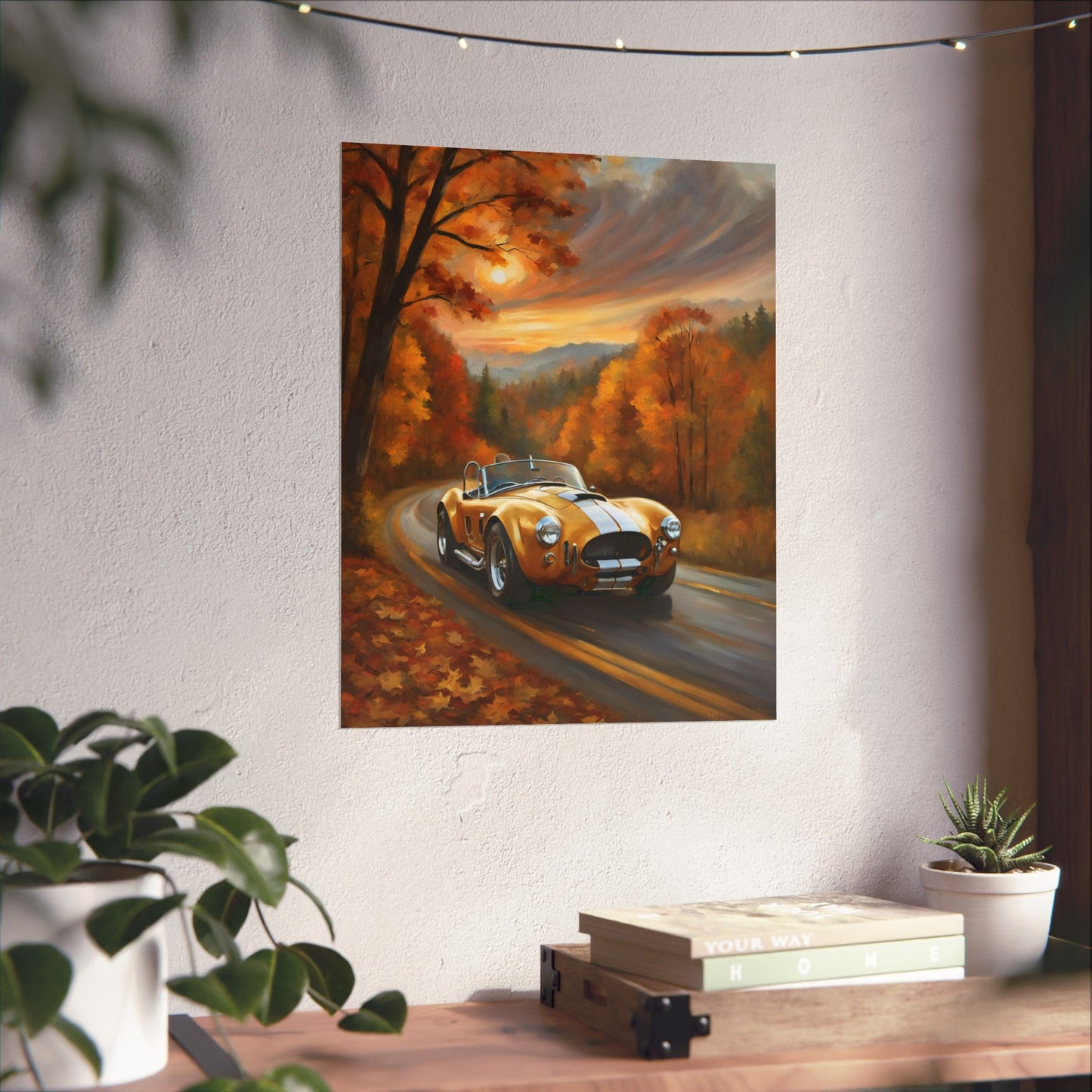 Vintage Car Art Poster, Fall Decor, Retro Wall Art, Gift for Car Lovers, Autumn Home Decor, Classic Vehicle Print Printify