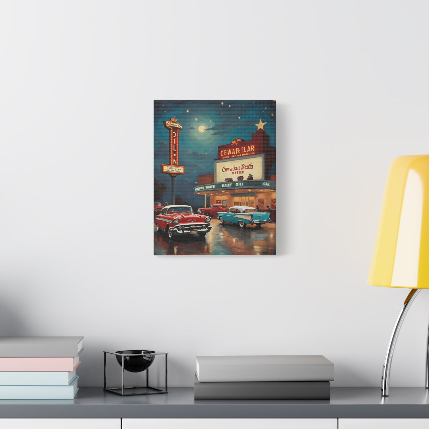 Retro Movie Theater Canvas Print, Vintage Art, Home Decor, Wall Art, Nostalgic Gift, Cinema Decor, Gift for Car Lovers