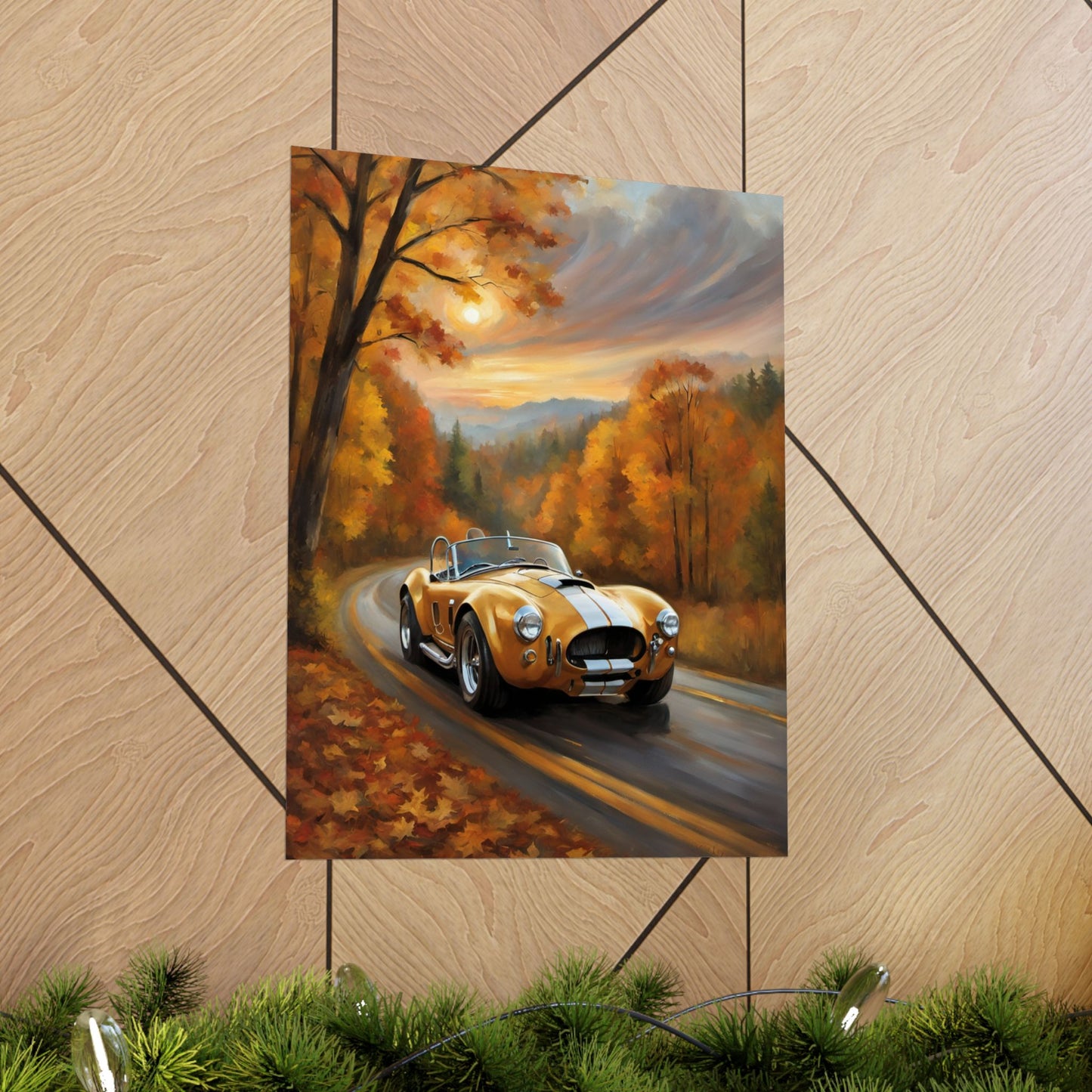 Vintage Car Art Poster, Fall Decor, Retro Wall Art, Gift for Car Lovers, Autumn Home Decor, Classic Vehicle Print Printify