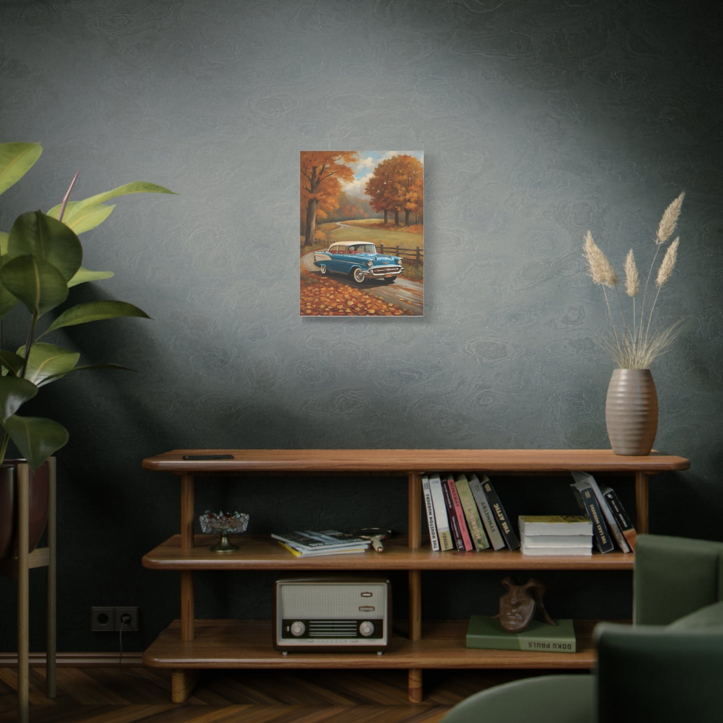 Vintage Autumn Car Wall Art, Rustic Home Decor, Fall Decor, Classic Car Canvas, Autumn Landscape