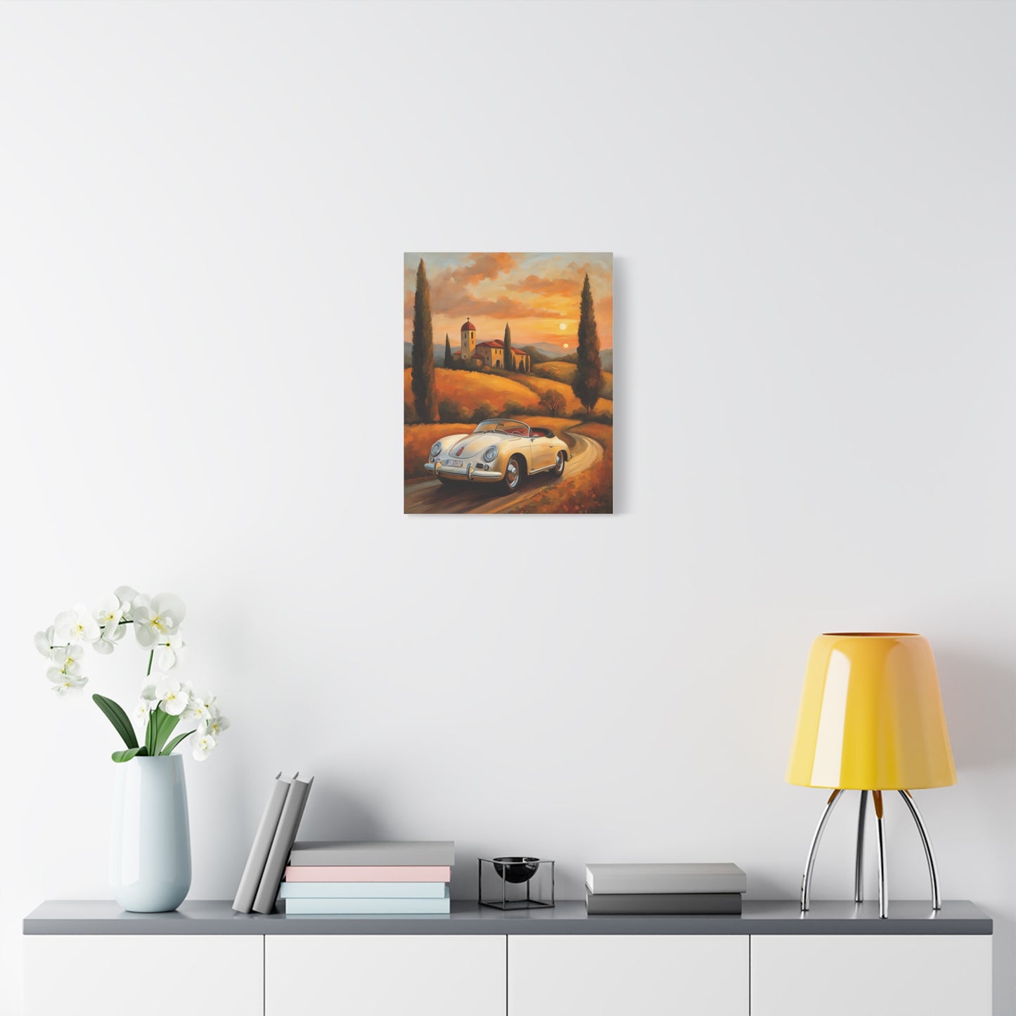 Stretched Canvas Print, Vintage Car Art, Home Decor, Wall Decor, Gift for Car Lovers, Sunset Scene, Art for Living Room